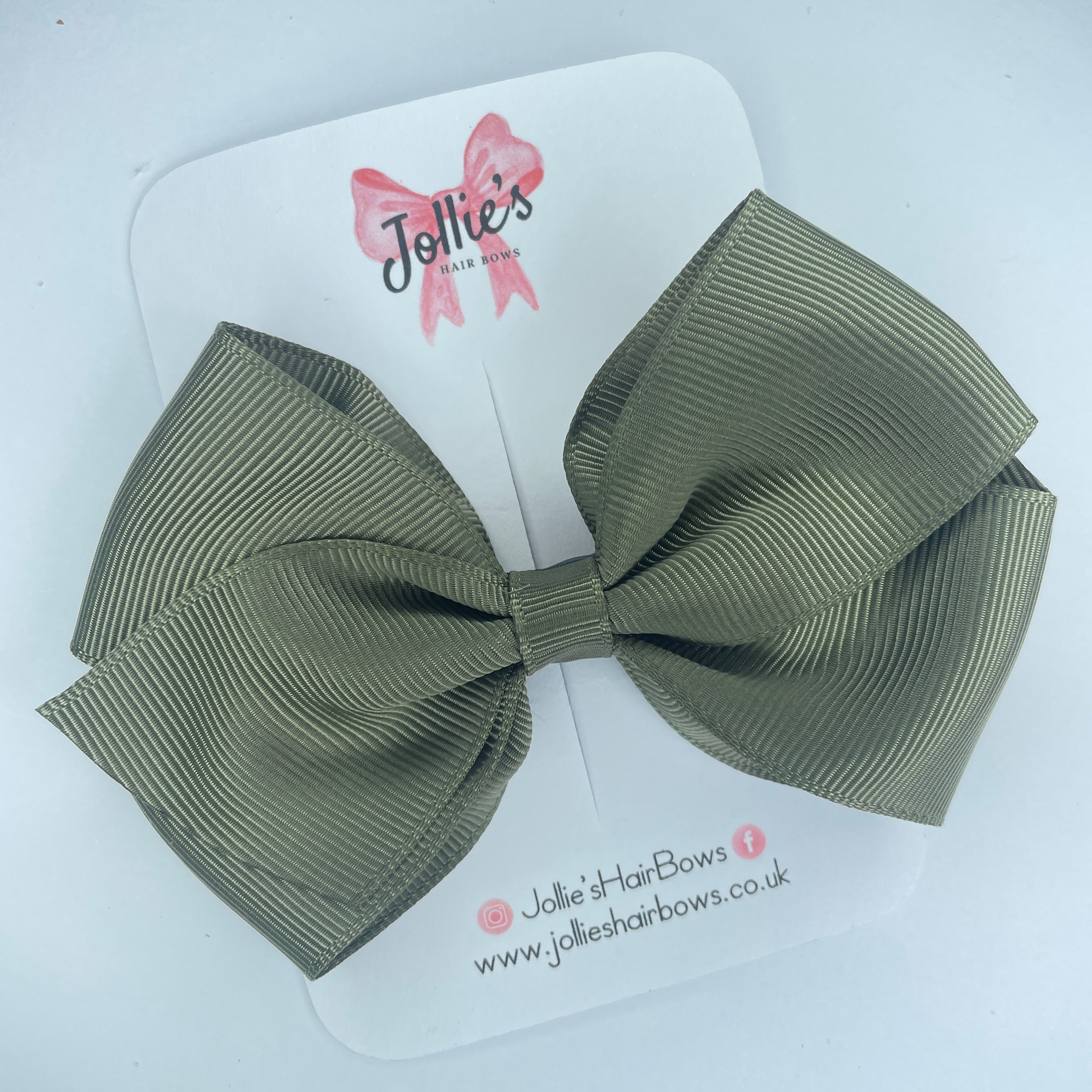 4" Deep Sage Hair Bow with Clip – Grosgrain Ribbon with Lined Alligator Clip