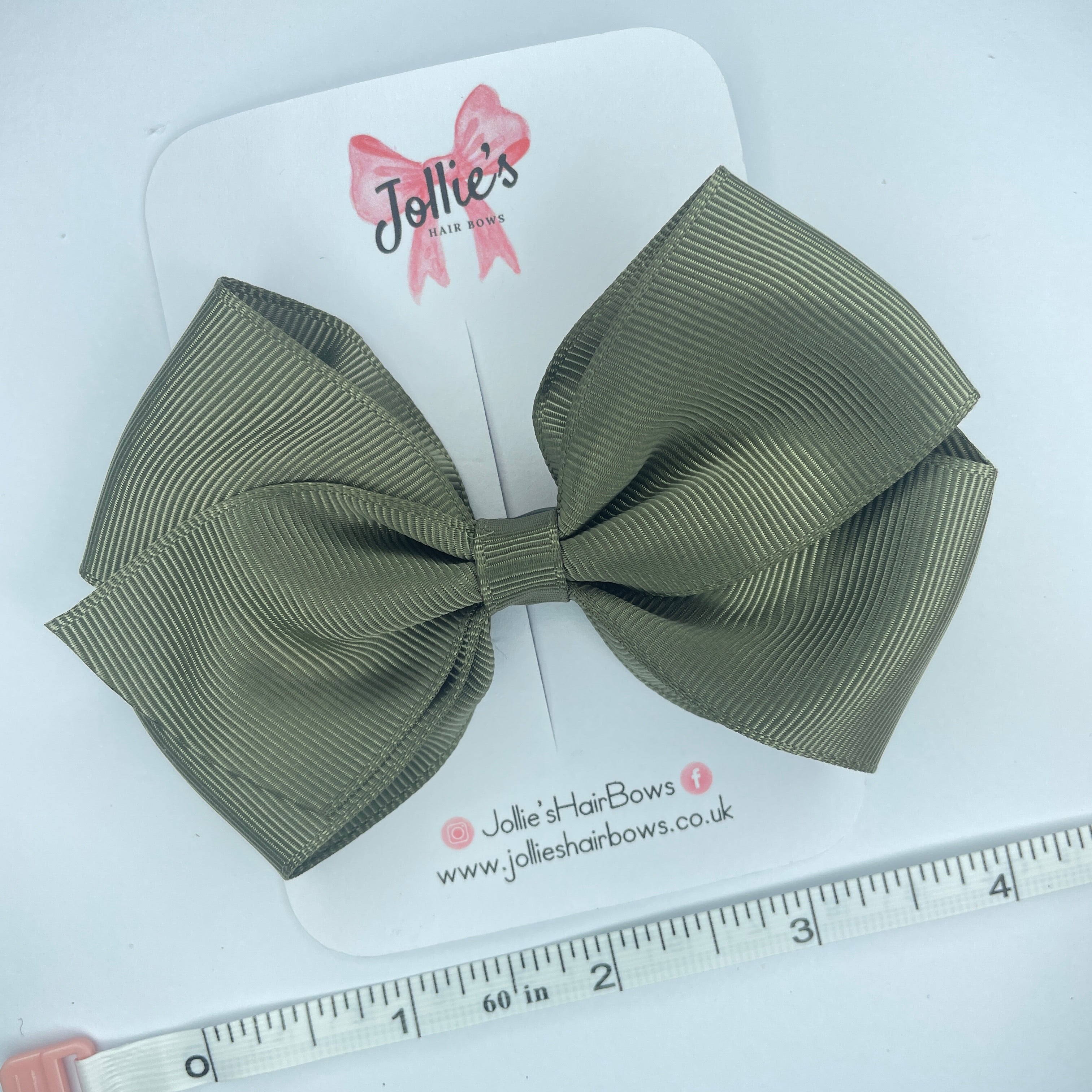 4" Deep Sage Hair Bow with Clip – Grosgrain Ribbon with Lined Alligator Clip