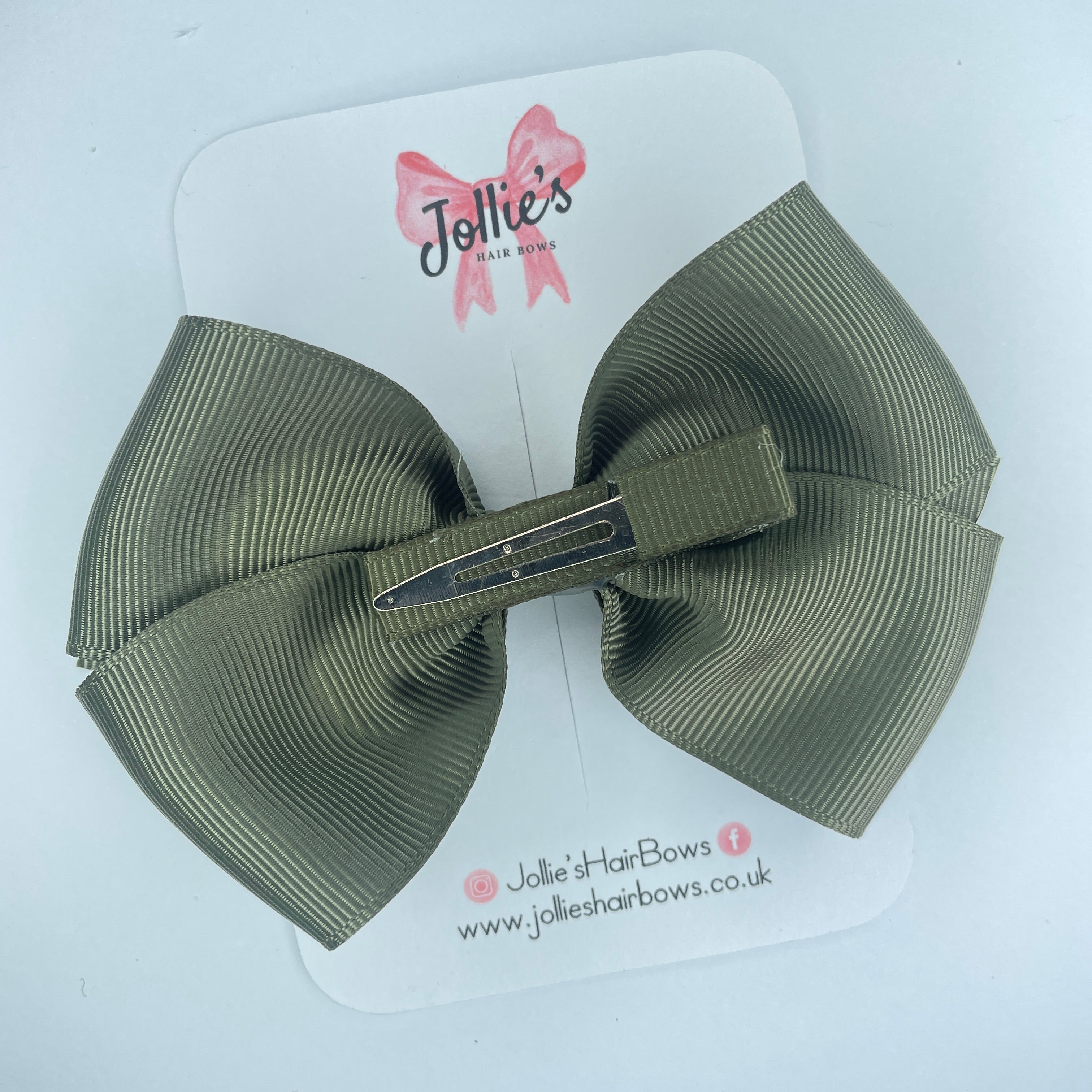 4" Deep Sage Hair Bow with Clip – Grosgrain Ribbon with Lined Alligator Clip