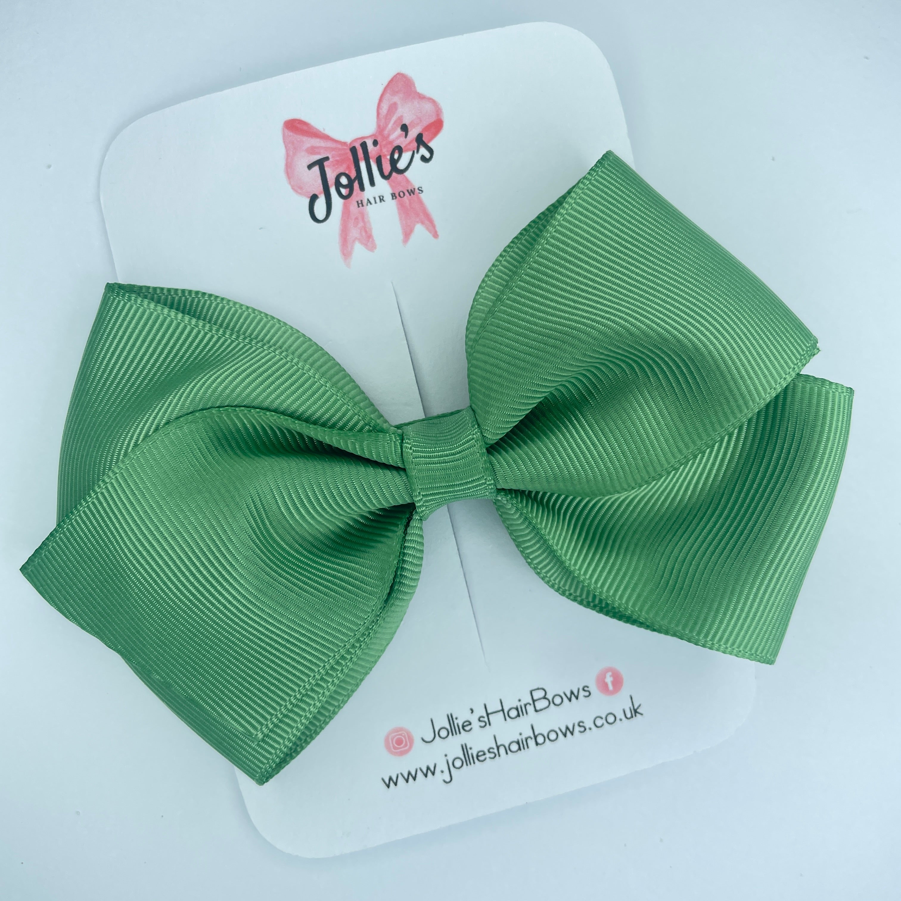 4" Sage Green Hair Bow with Clip – Grosgrain Ribbon with Lined Alligator Clip