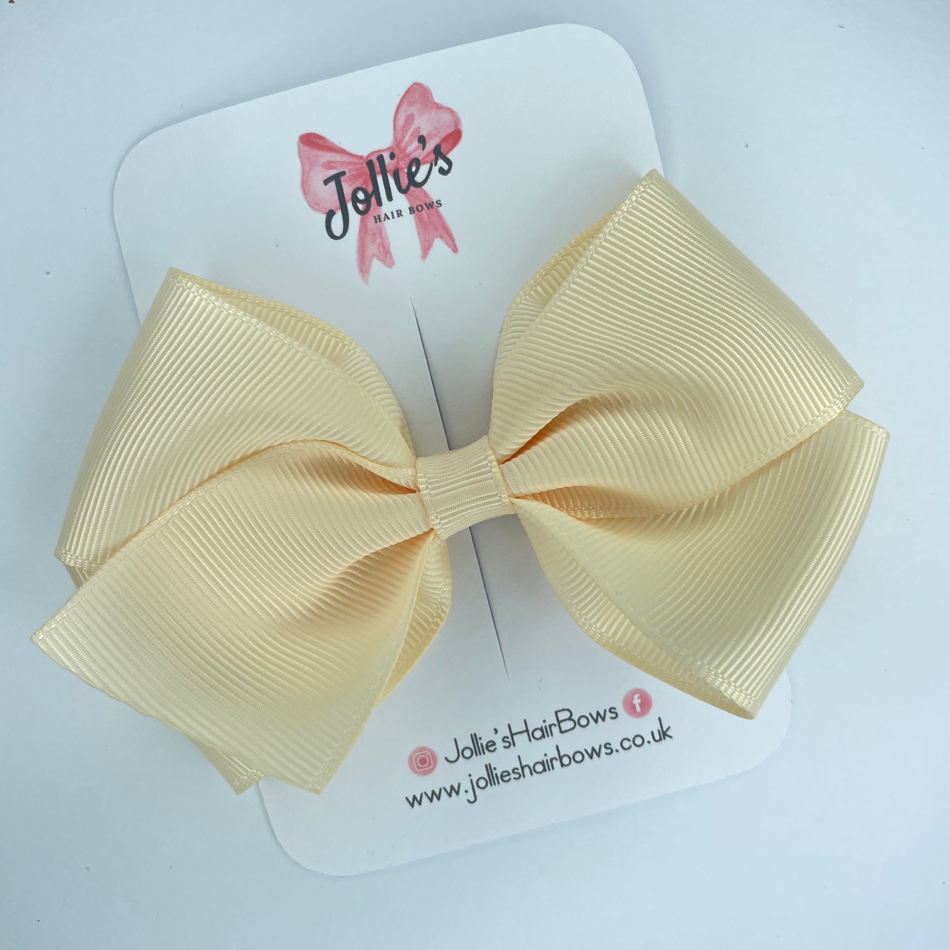 4" Cream Hair Bow with Clip – Grosgrain Ribbon with Lined Alligator Clip