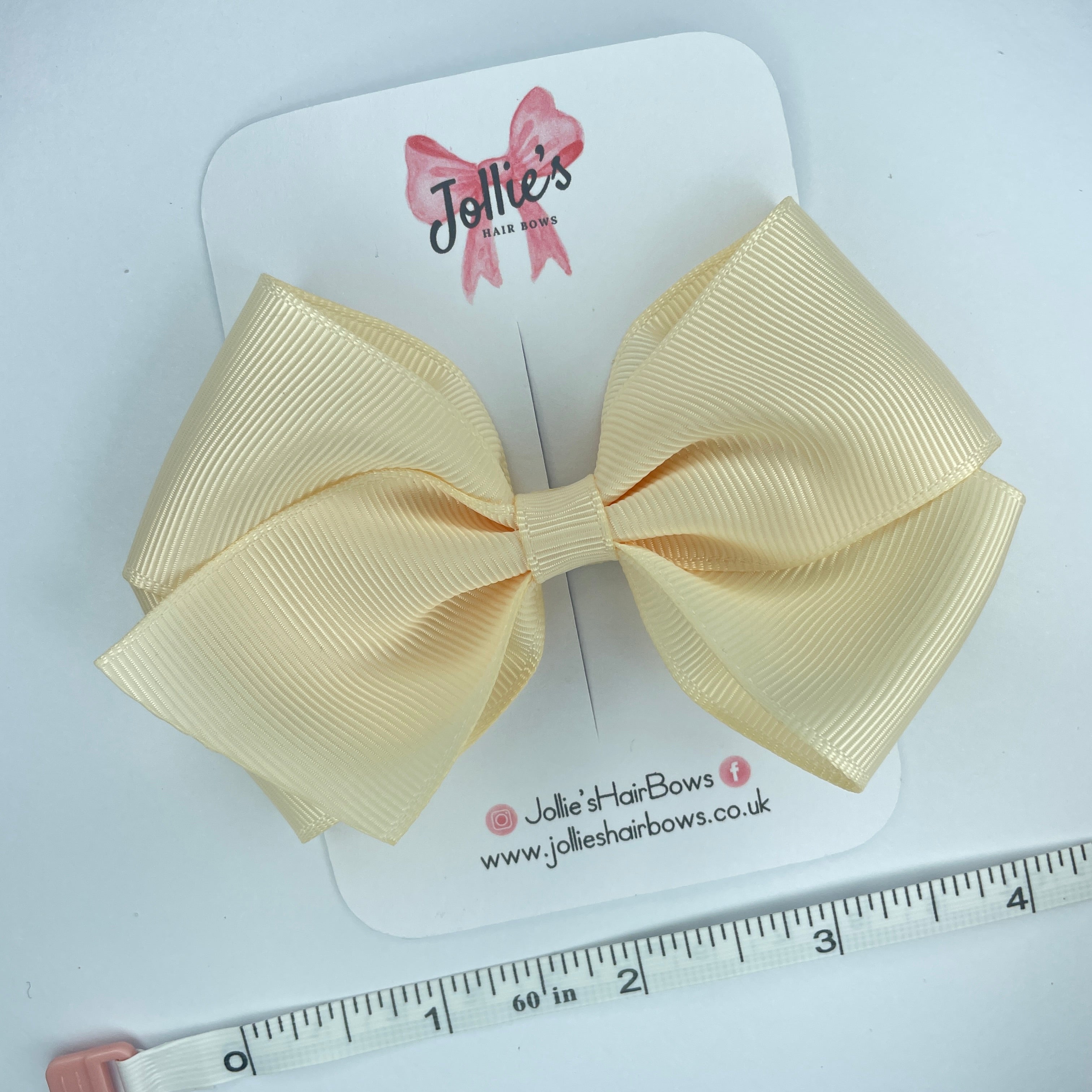 4" Cream Hair Bow with Clip – Grosgrain Ribbon with Lined Alligator Clip