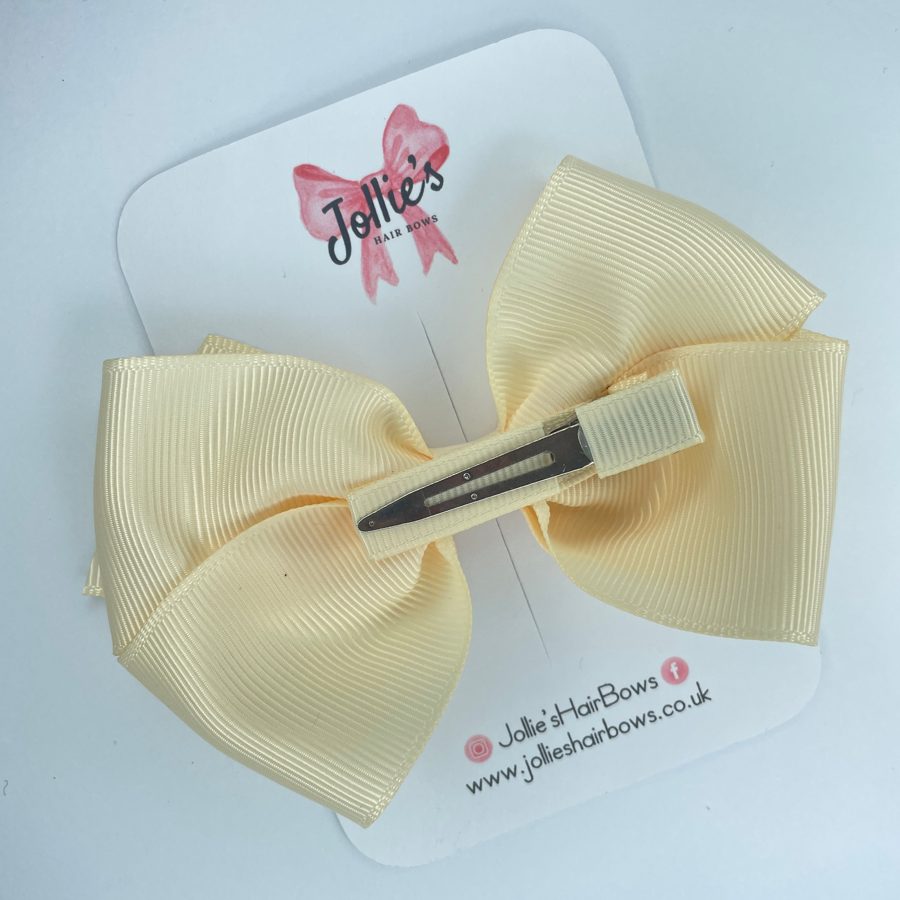 4" Cream Hair Bow with Clip – Grosgrain Ribbon with Lined Alligator Clip
