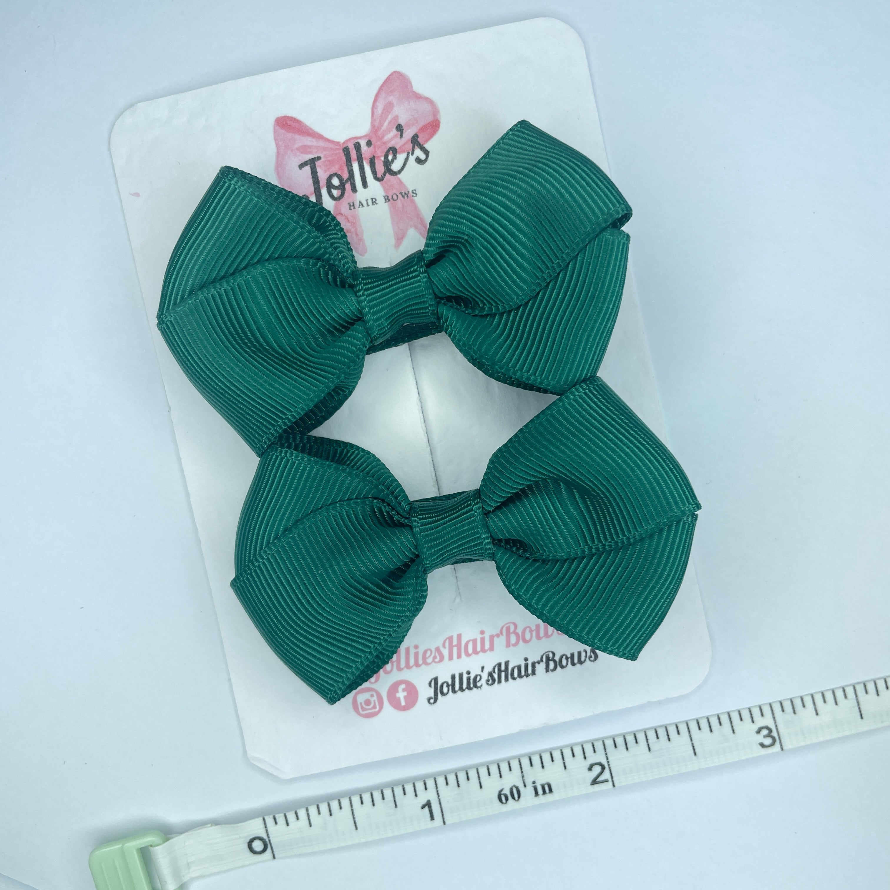 2.5" Hunter Green Classy Bow with Lined Alligator Clip – Grosgrain Ribbon Pair