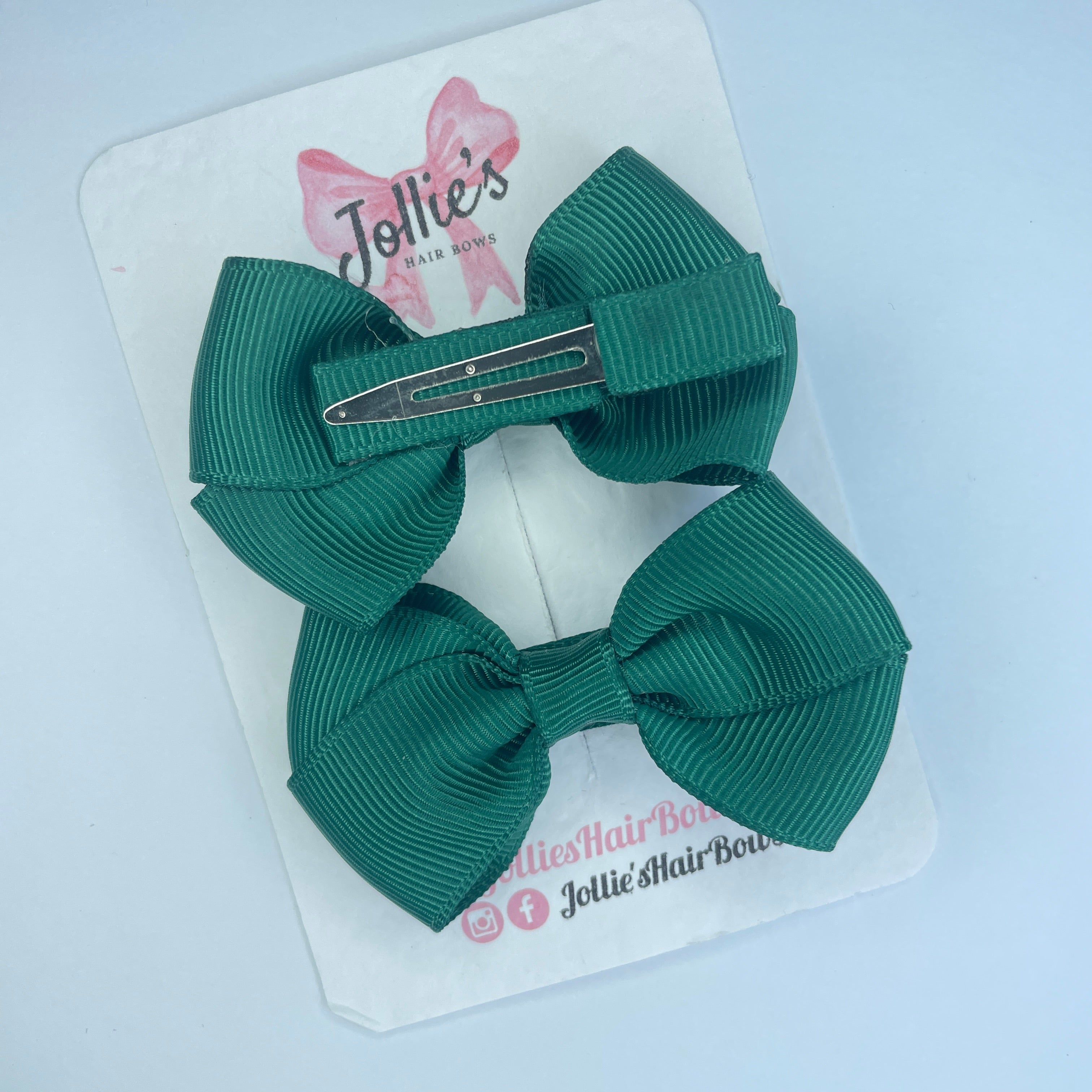 2.5" Hunter Green Classy Bow with Lined Alligator Clip – Grosgrain Ribbon Pair