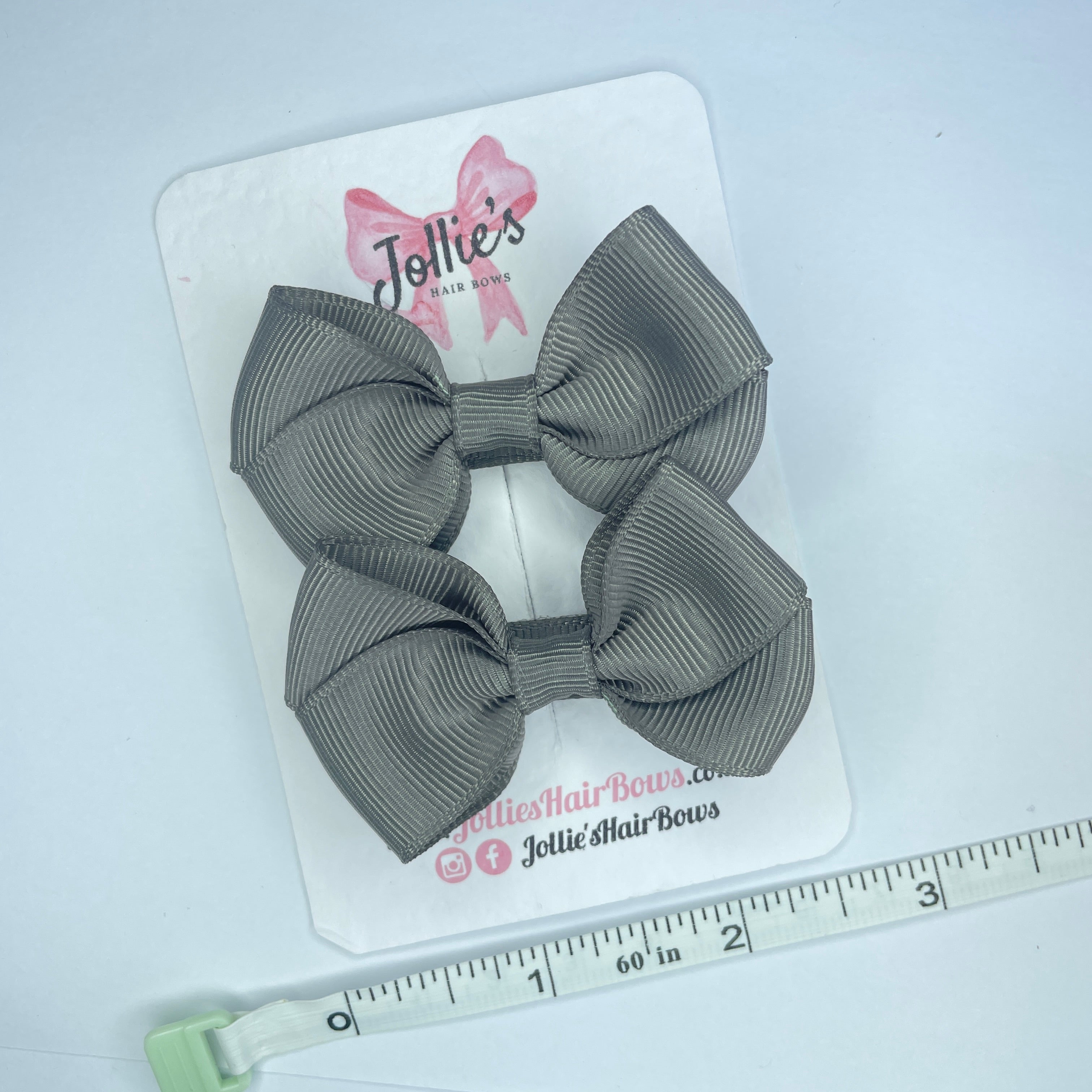 2.5" Metal Grey Classy Bow with Lined Alligator Clip – Grosgrain Ribbon Pair