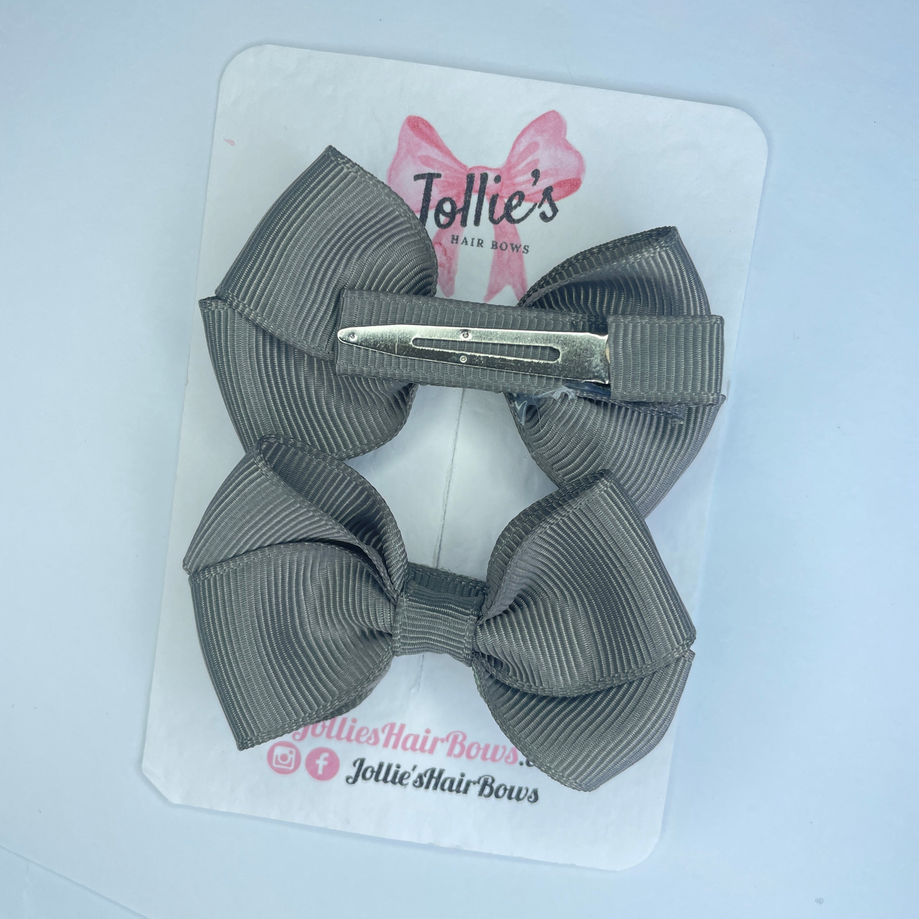 2.5" Metal Grey Classy Bow with Lined Alligator Clip – Grosgrain Ribbon Pair