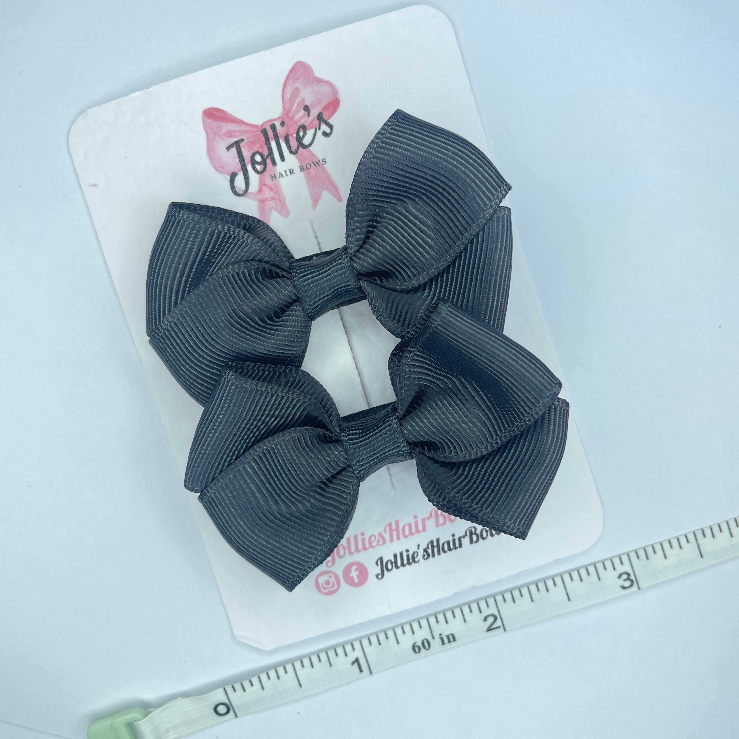 2.5" Charcoal Classy Bow with Lined Alligator Clip – Grosgrain Ribbon Pair