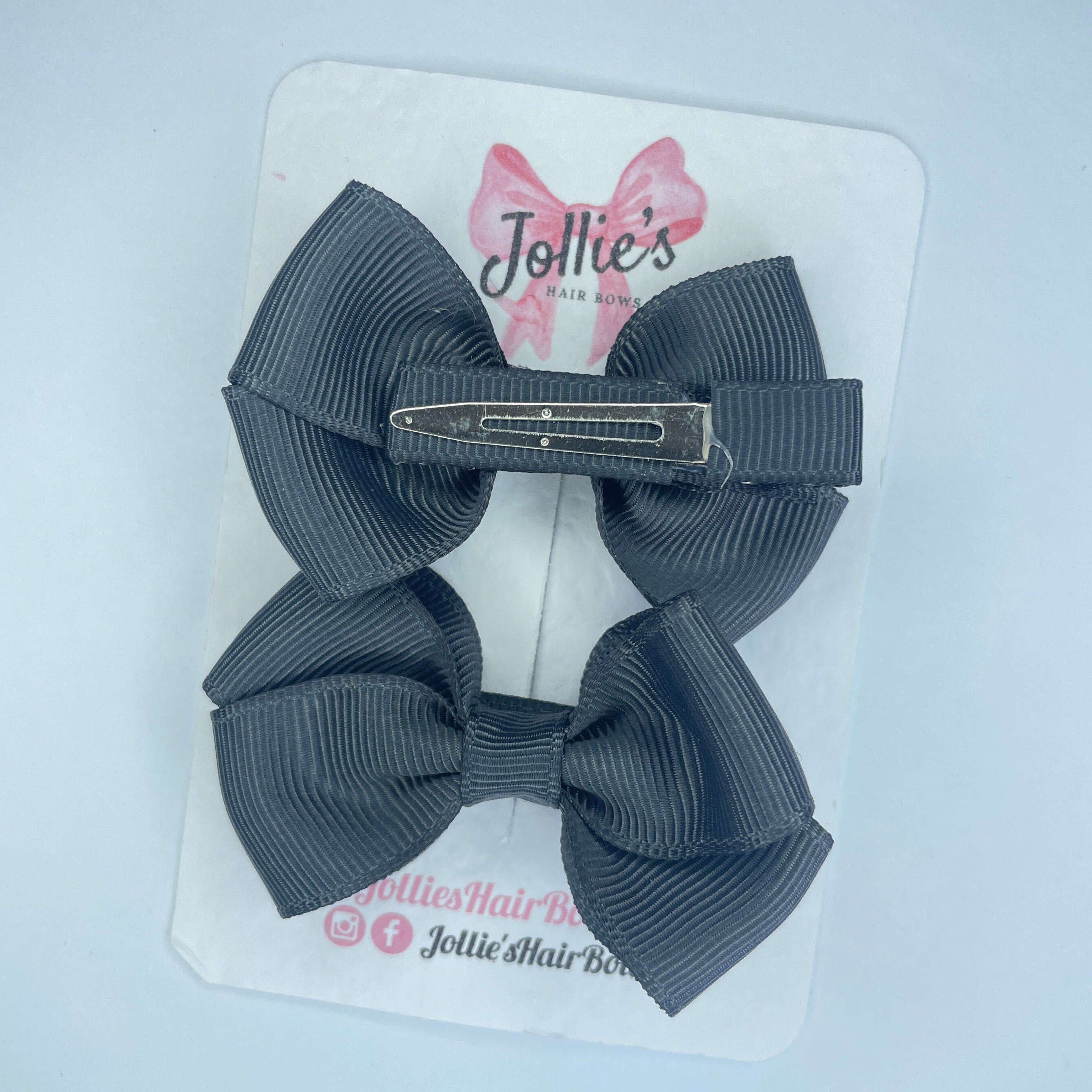 2.5" Charcoal Classy Bow with Lined Alligator Clip – Grosgrain Ribbon Pair