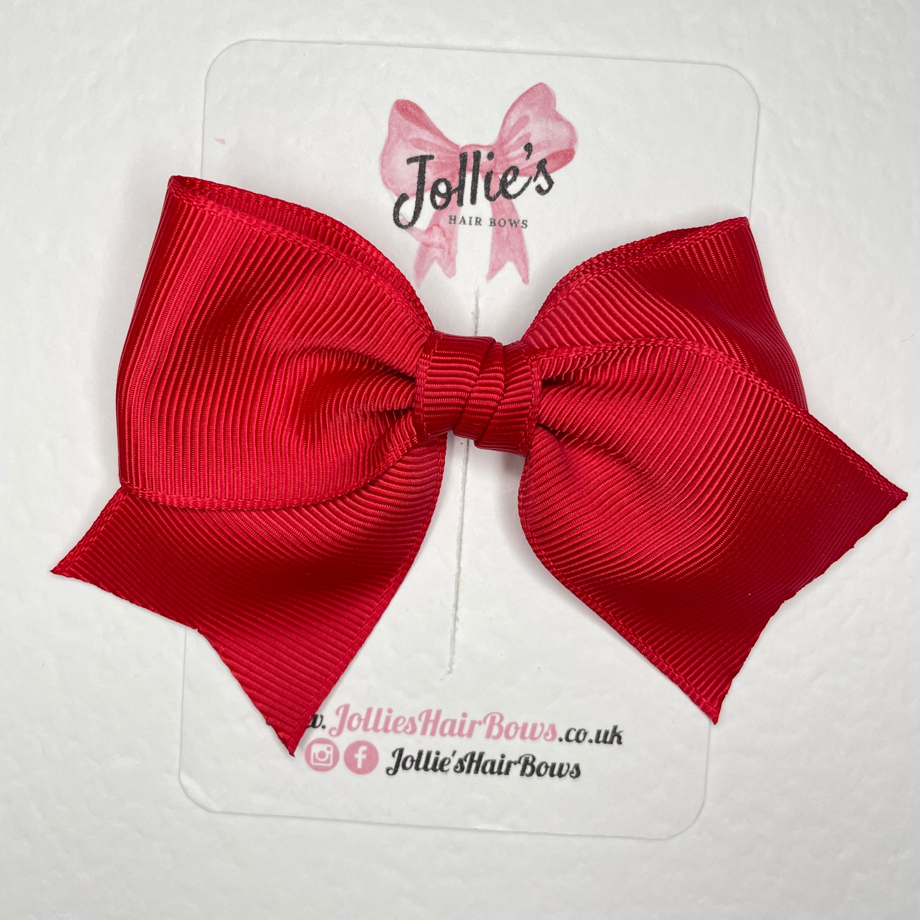 4" Red Classic Hair Bow – Grosgrain Ribbon with Lined Alligator Clip
