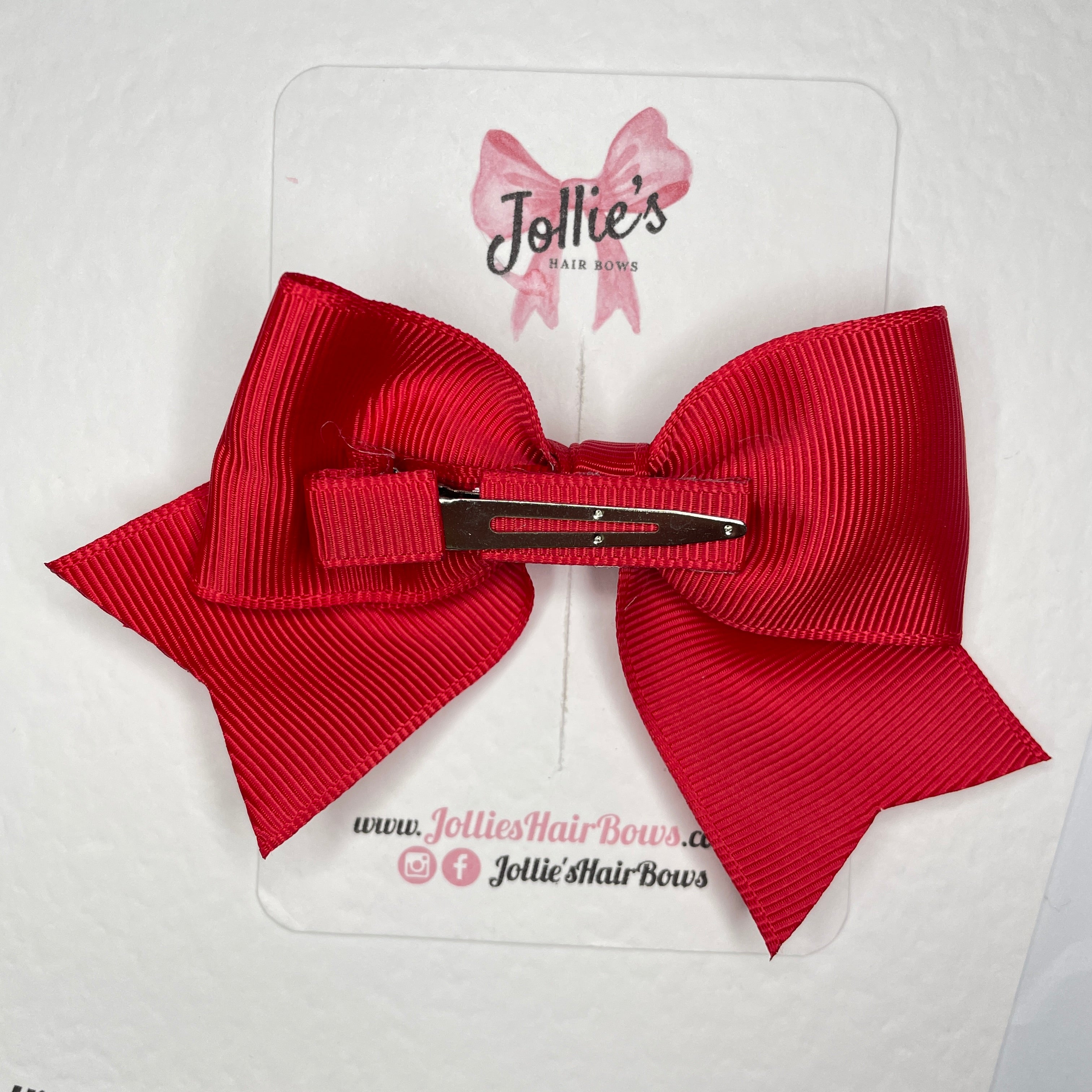 4" Red Classic Hair Bow – Grosgrain Ribbon with Lined Alligator Clip