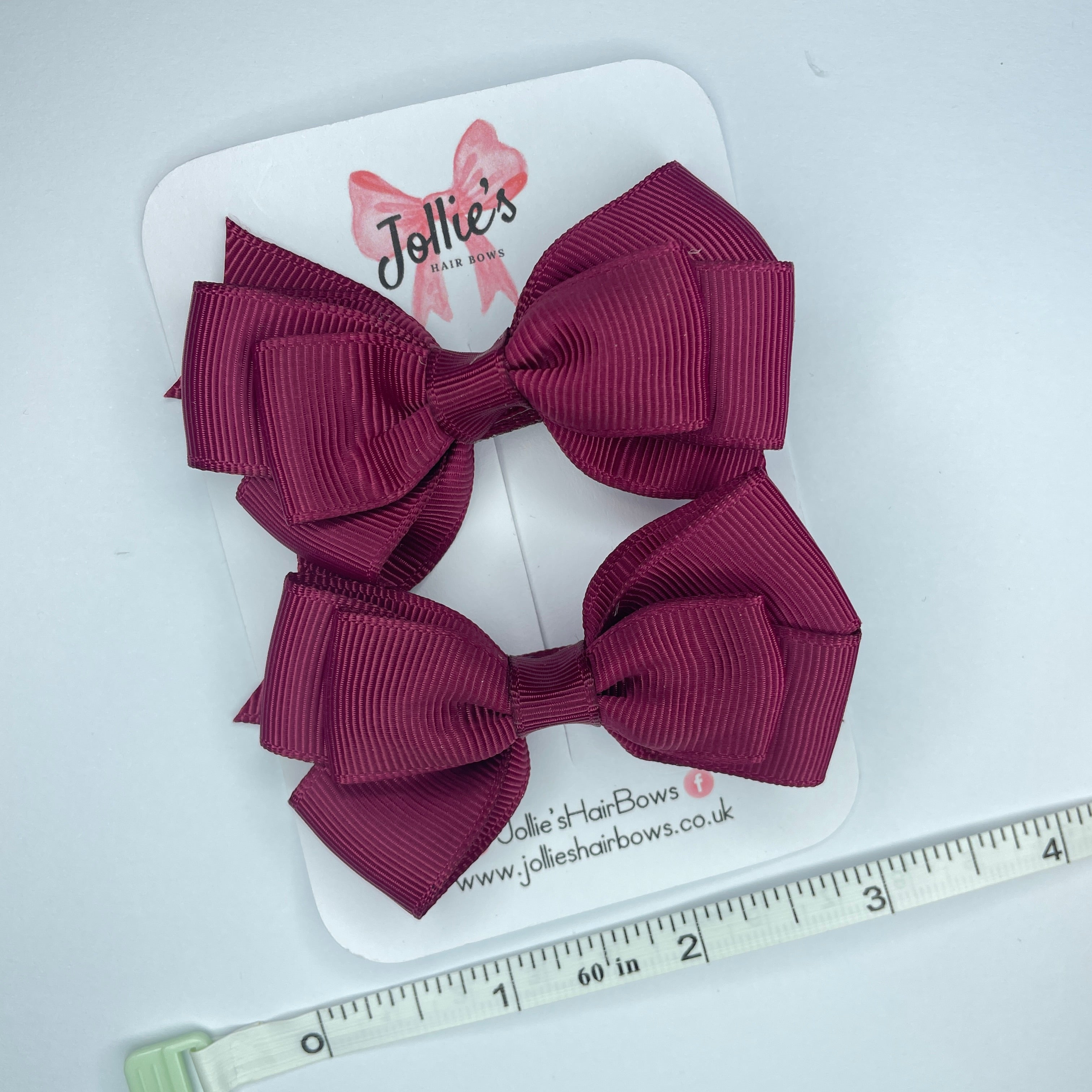 3" Wine Triple Layer Bow with Lined Alligator Clip – Grosgrain Ribbon Pair