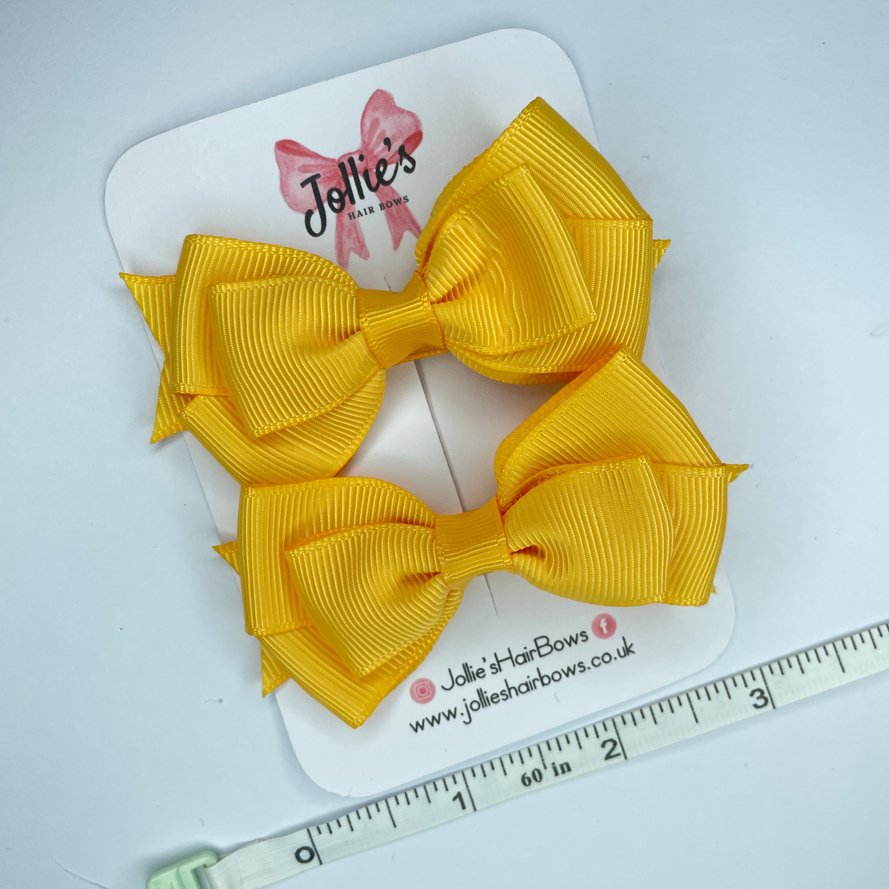 3" Yellow Gold Triple Layer Bow with Lined Alligator Clip – Grosgrain Ribbon Pair