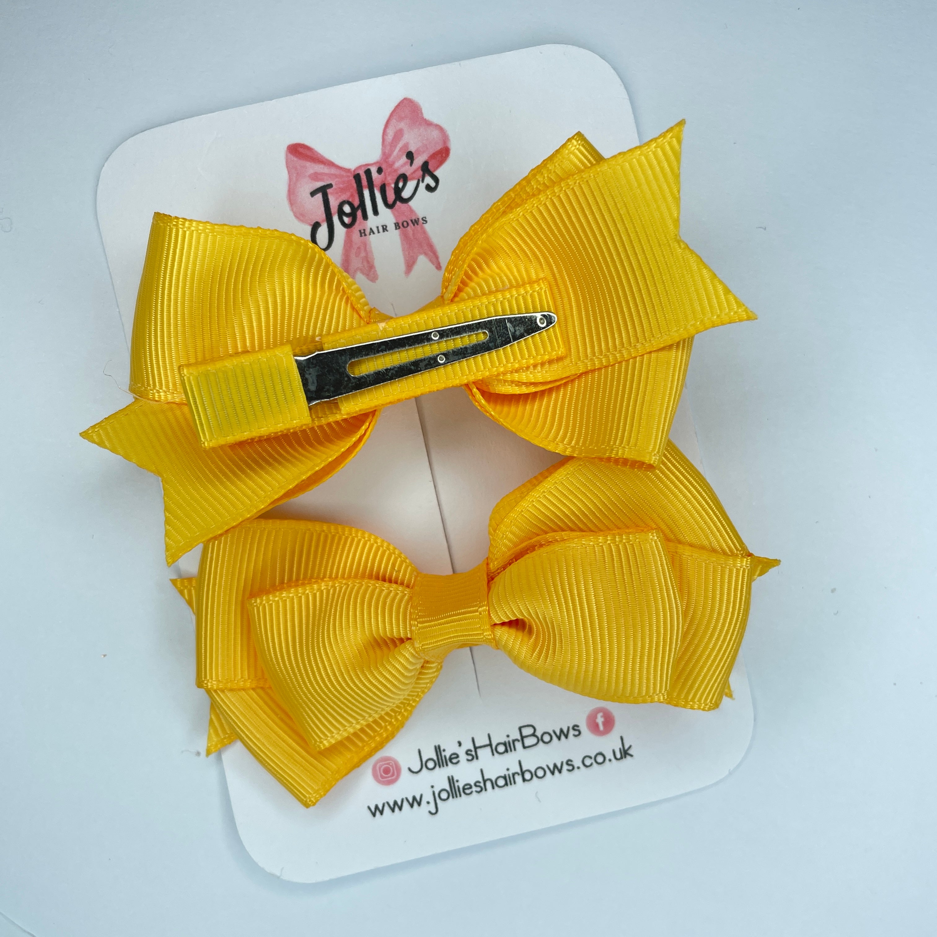 3" Yellow Gold Triple Layer Bow with Lined Alligator Clip – Grosgrain Ribbon Pair