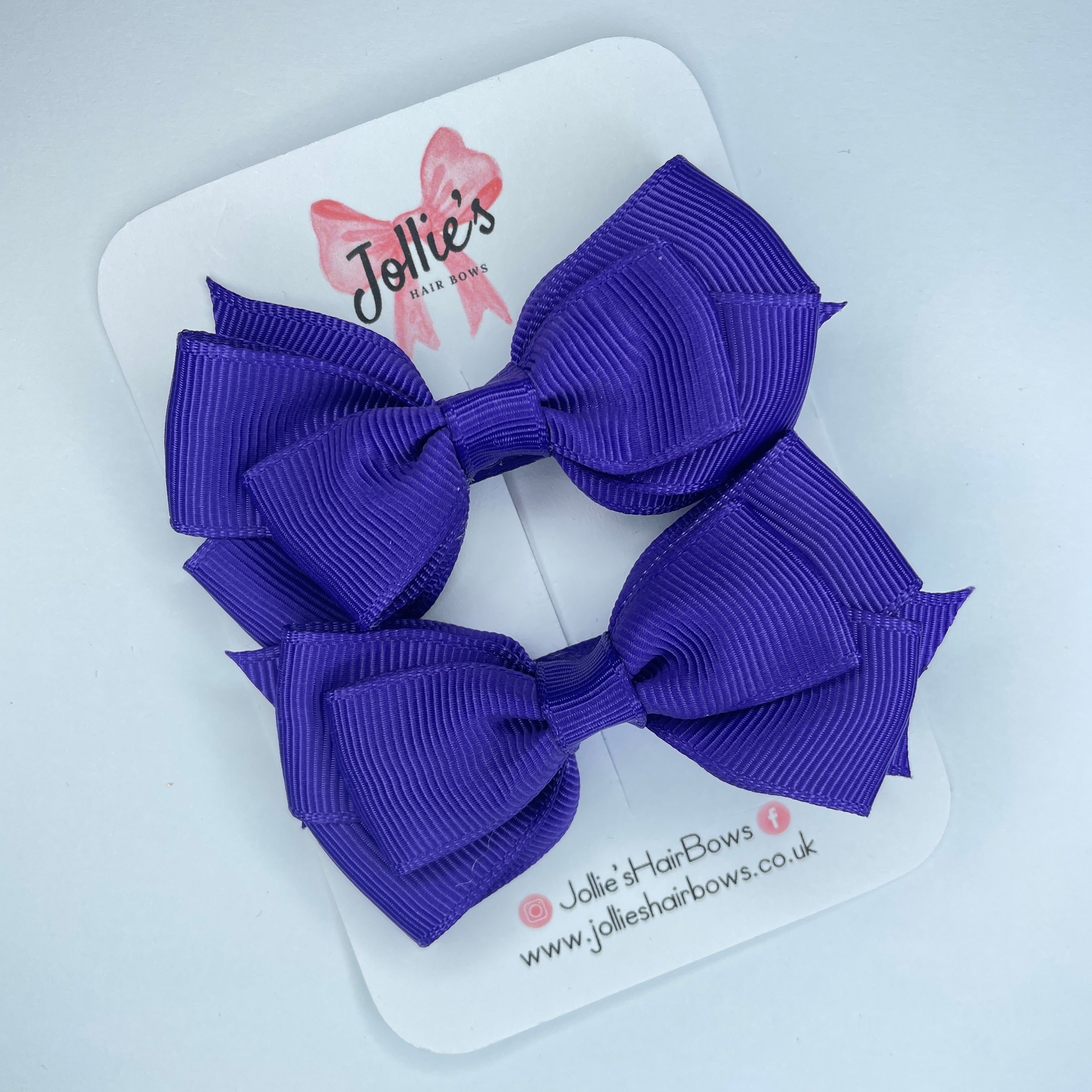 3" Regal Purple Triple Layer Bow with Lined Alligator Clip – Grosgrain Ribbon Pair