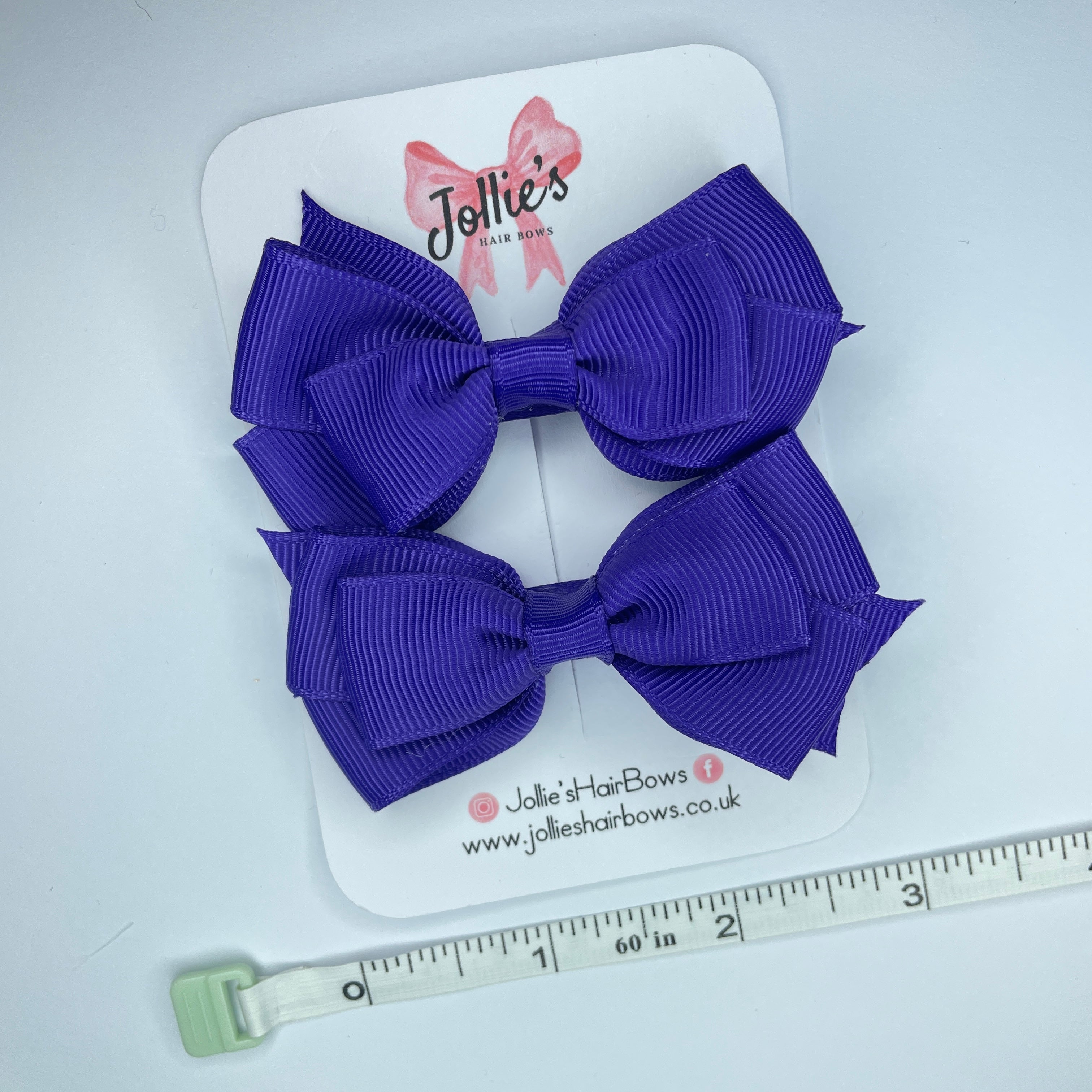 3" Regal Purple Triple Layer Bow with Lined Alligator Clip – Grosgrain Ribbon Pair