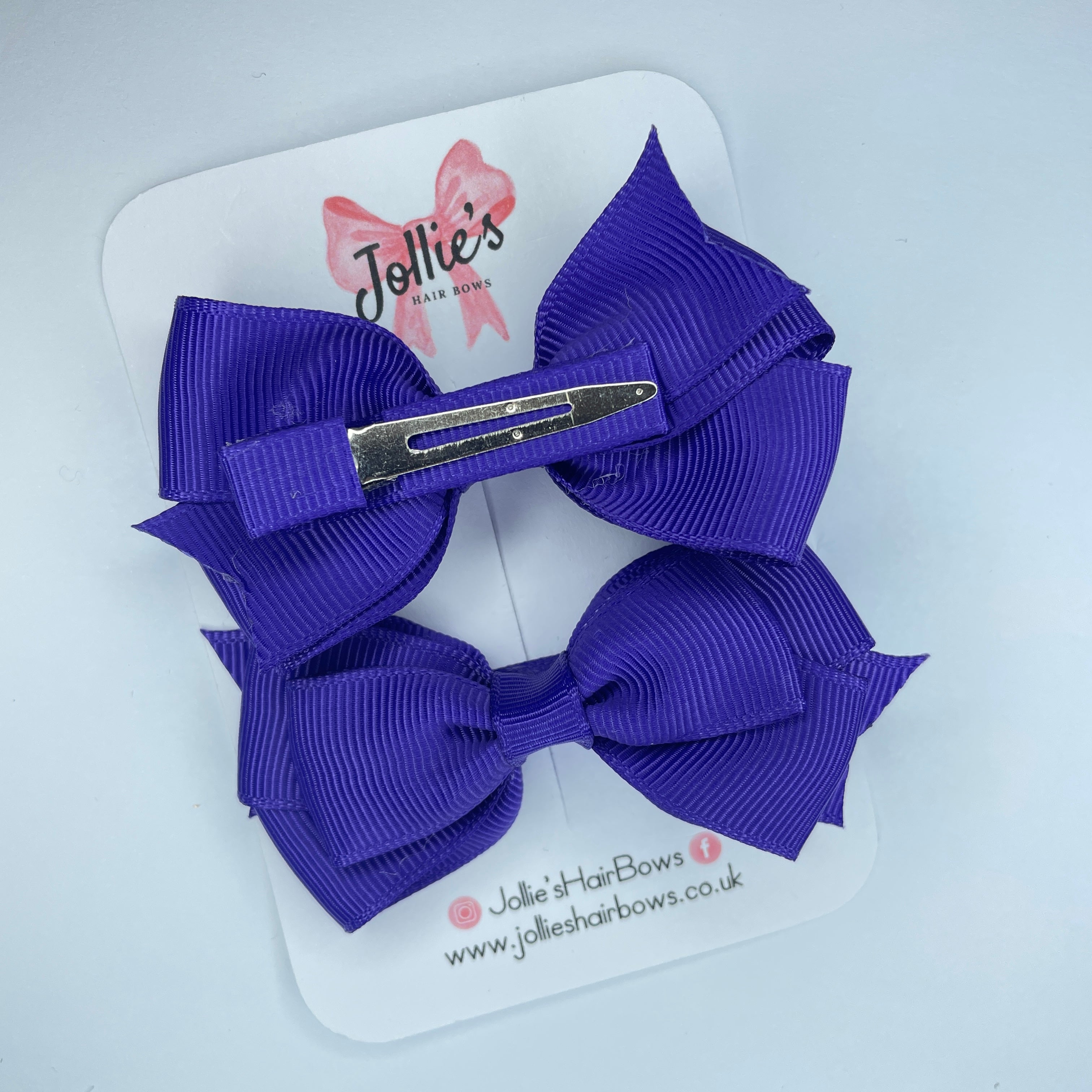 3" Regal Purple Triple Layer Bow with Lined Alligator Clip – Grosgrain Ribbon Pair