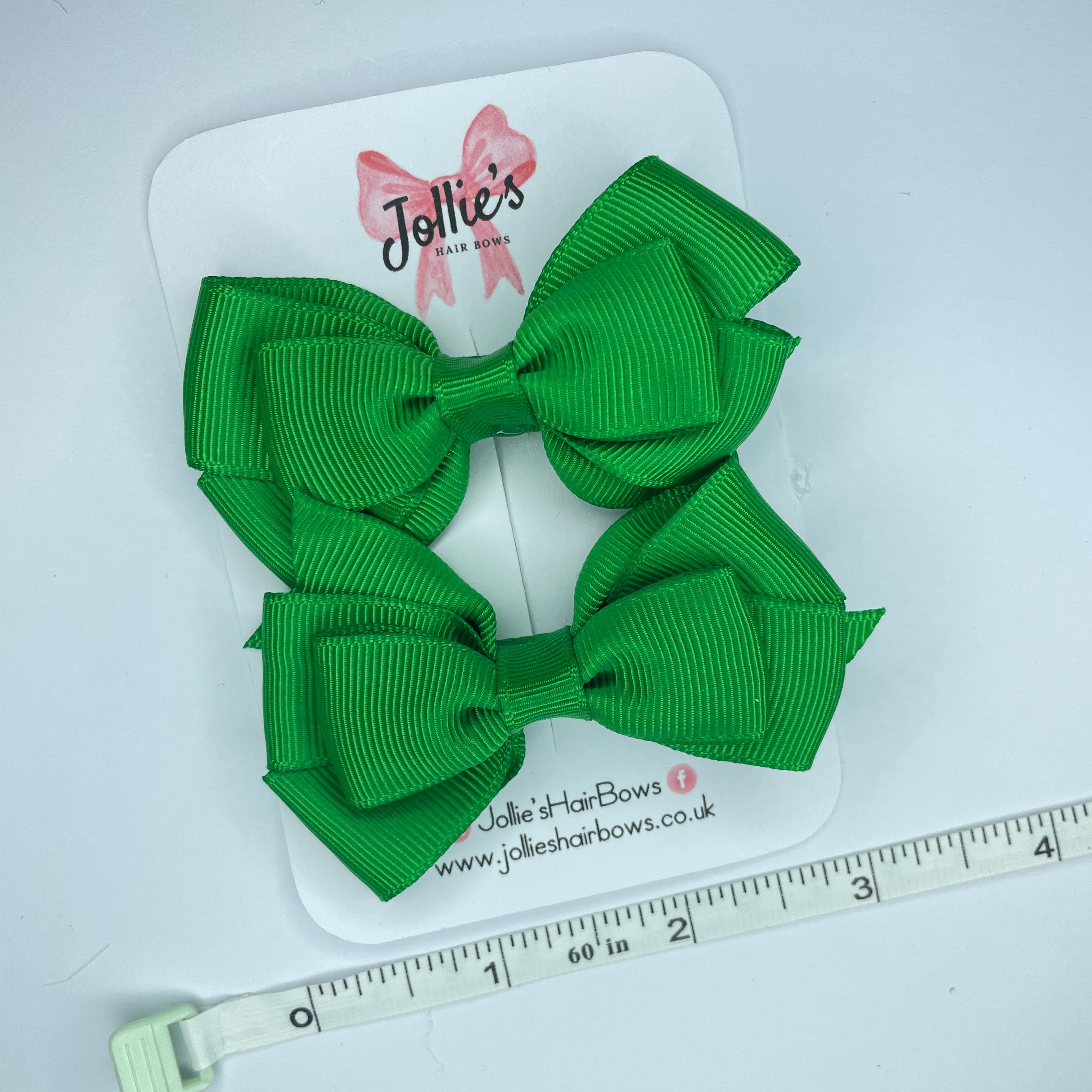 3" Emerald Green Triple Layer Bow with Lined Alligator Clip – Grosgrain Ribbon Pair
