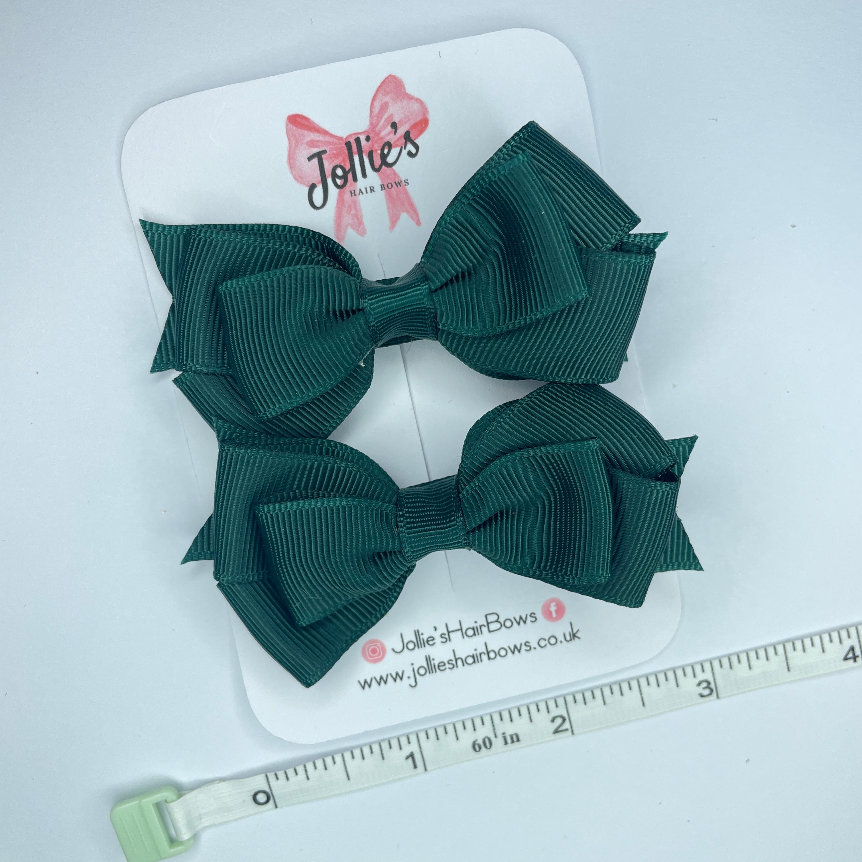 3" Spruce Triple Layer Bow with Lined Alligator Clip – Grosgrain Ribbon Pair