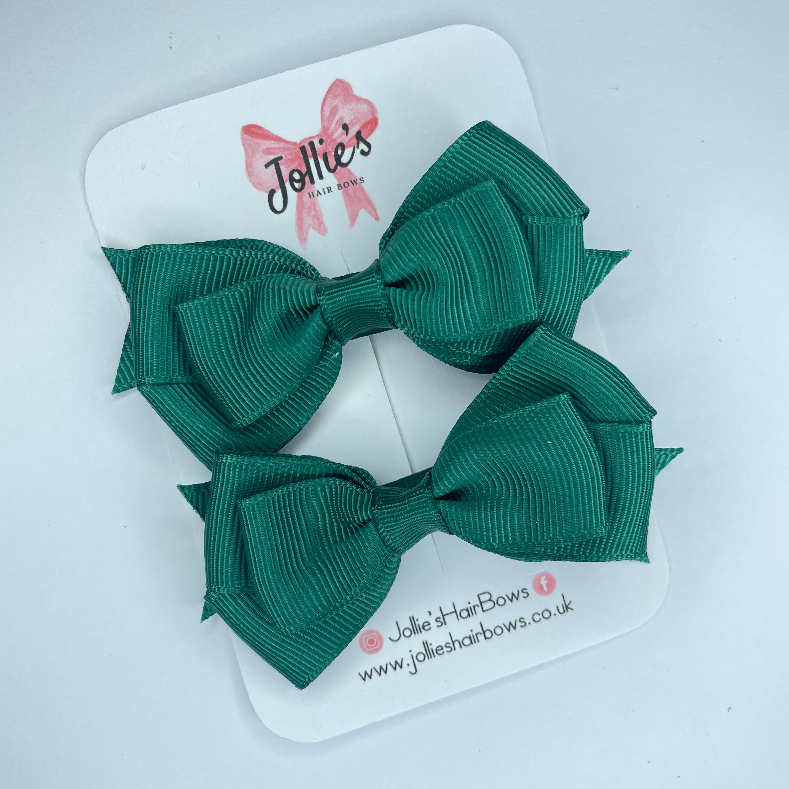 3" Hunter Green Triple Layer Bow with Lined Alligator Clip – Grosgrain Ribbon Pair