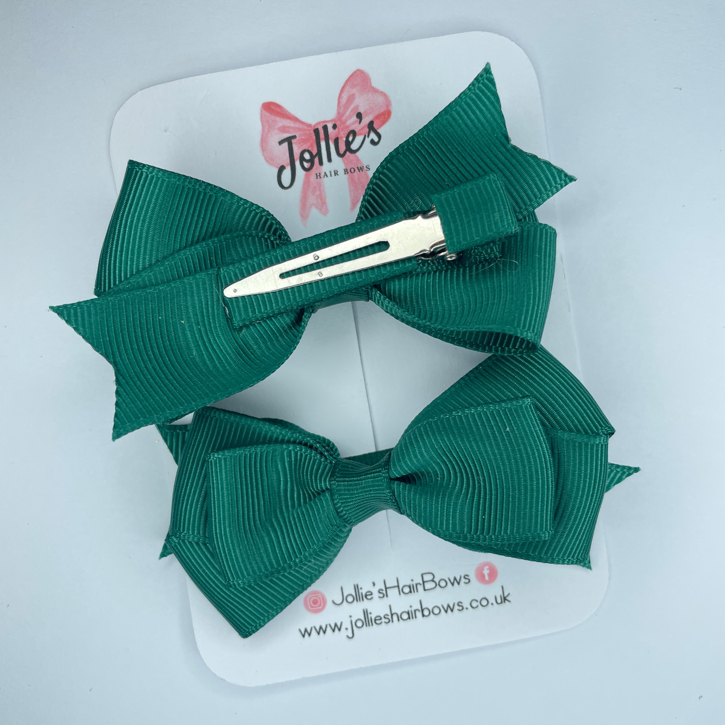3" Hunter Green Triple Layer Bow with Lined Alligator Clip – Grosgrain Ribbon Pair