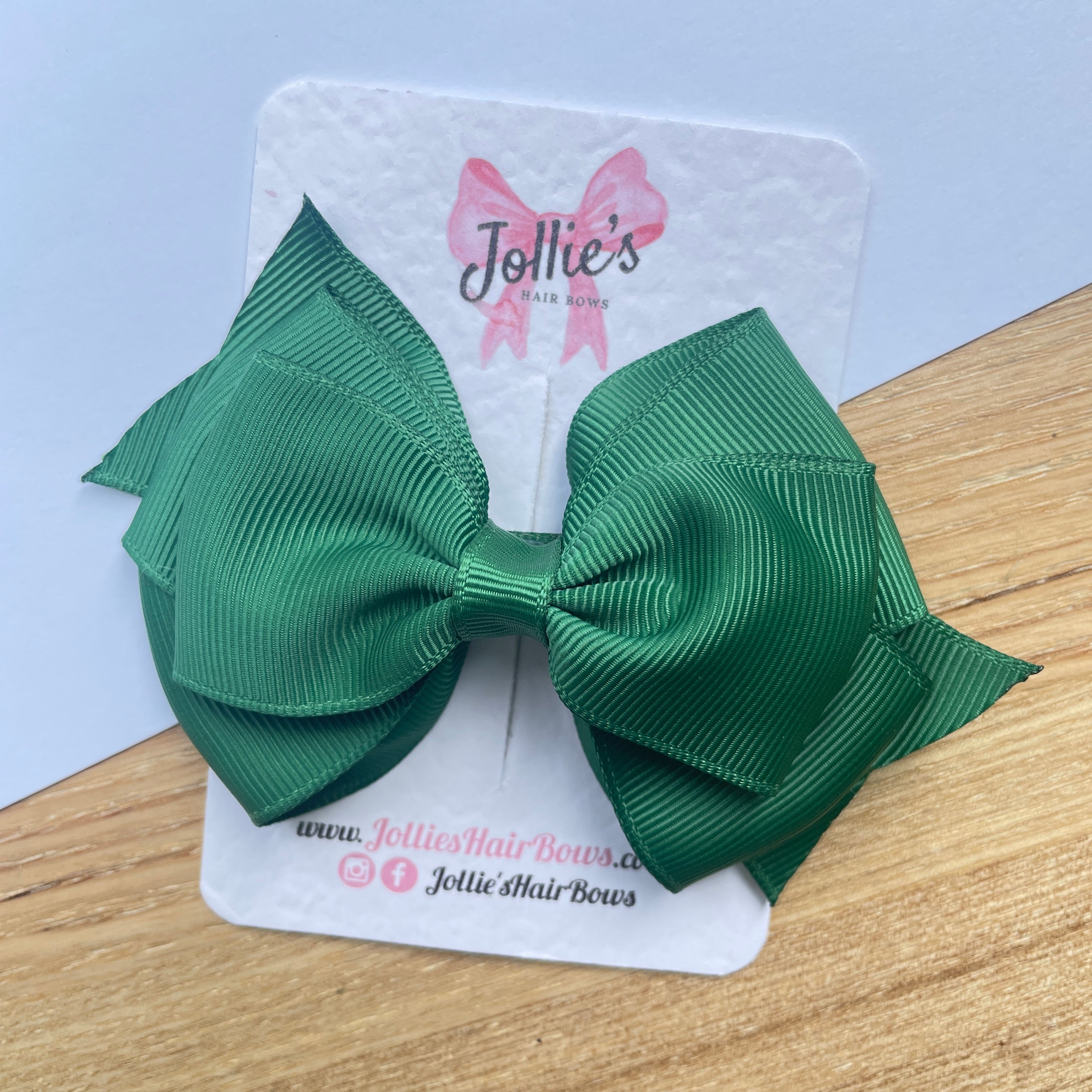 4" Forest Green Triple Layer Hair Bow – Grosgrain Ribbon with Lined Alligator Clip