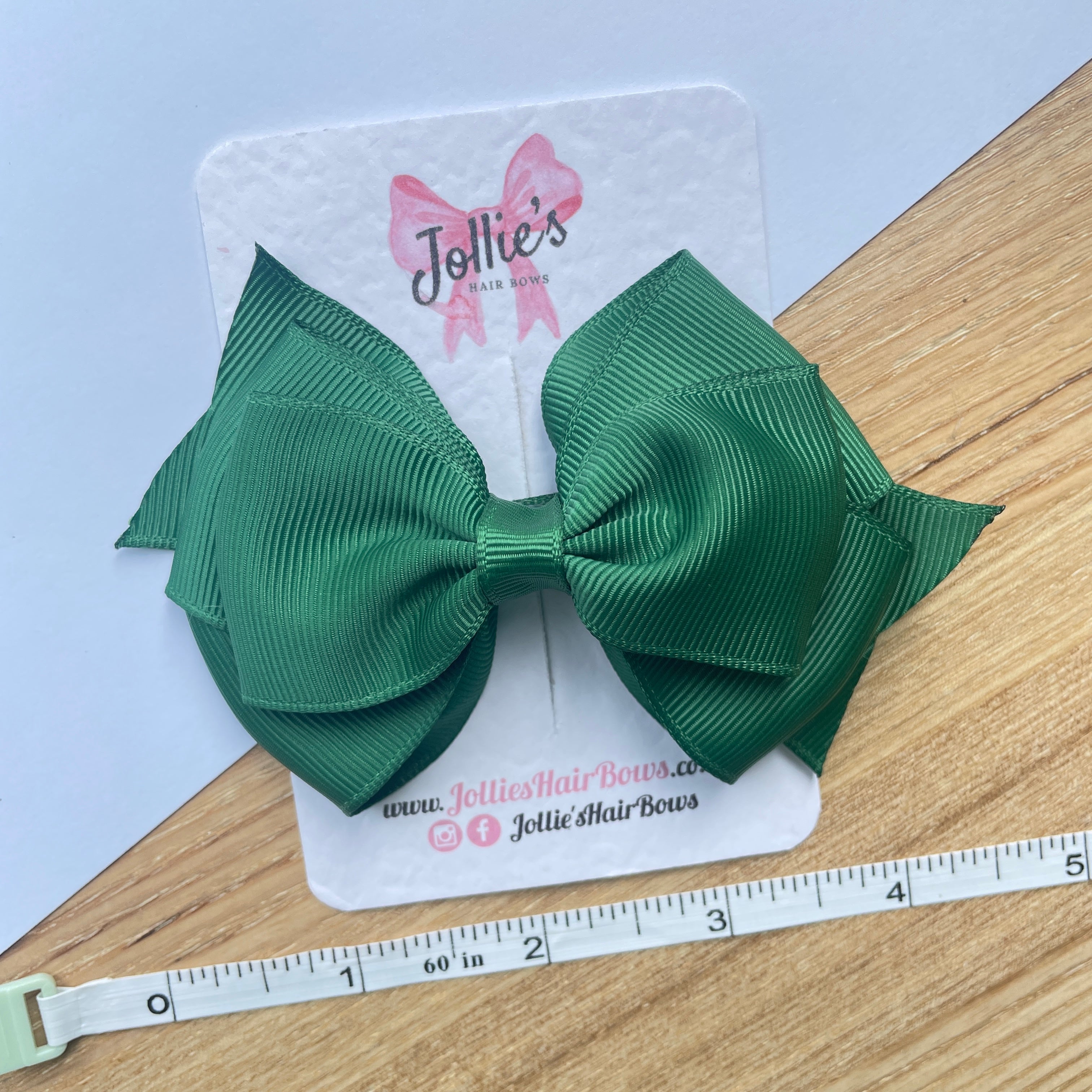4" Forest Green Triple Layer Hair Bow – Grosgrain Ribbon with Lined Alligator Clip