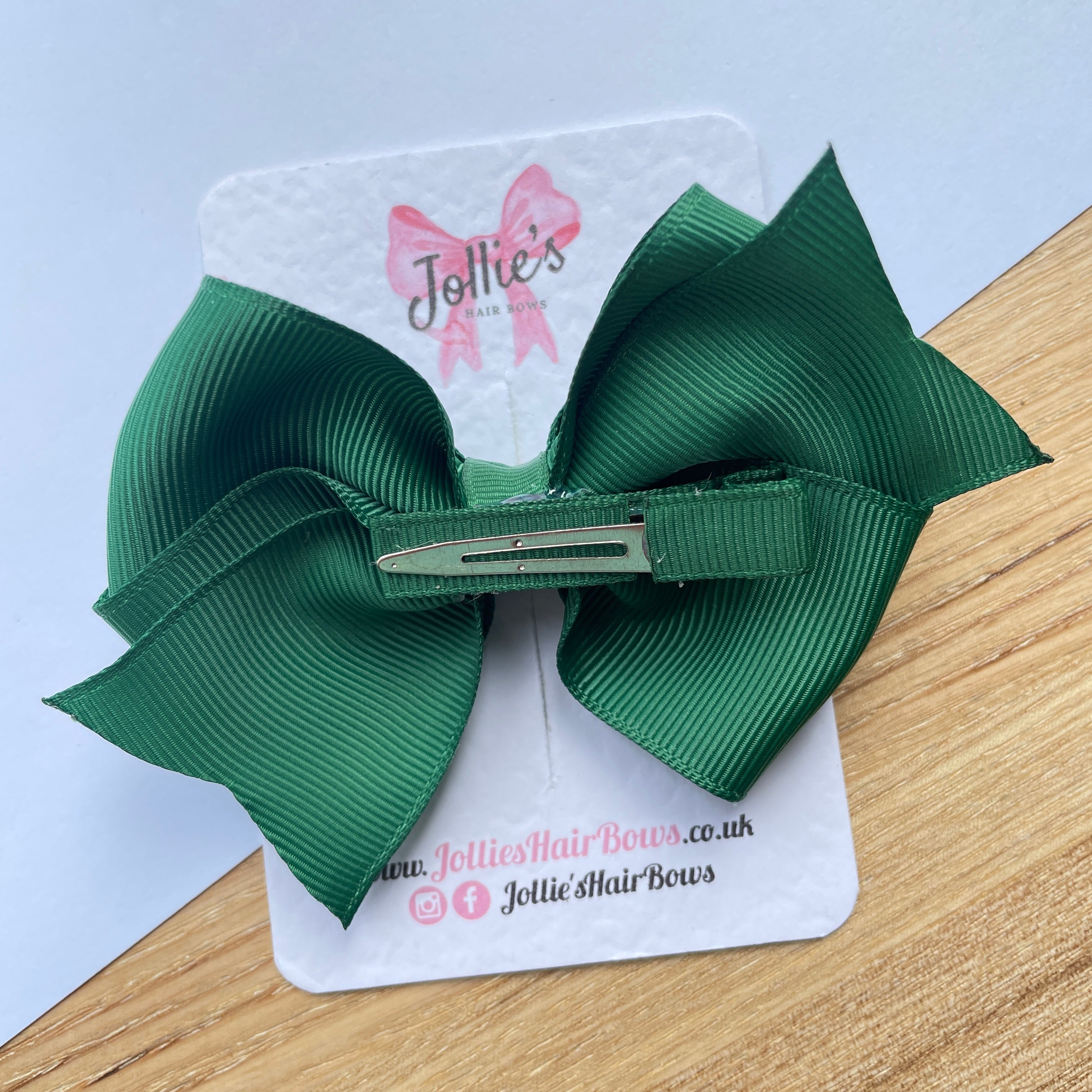 4" Forest Green Triple Layer Hair Bow – Grosgrain Ribbon with Lined Alligator Clip