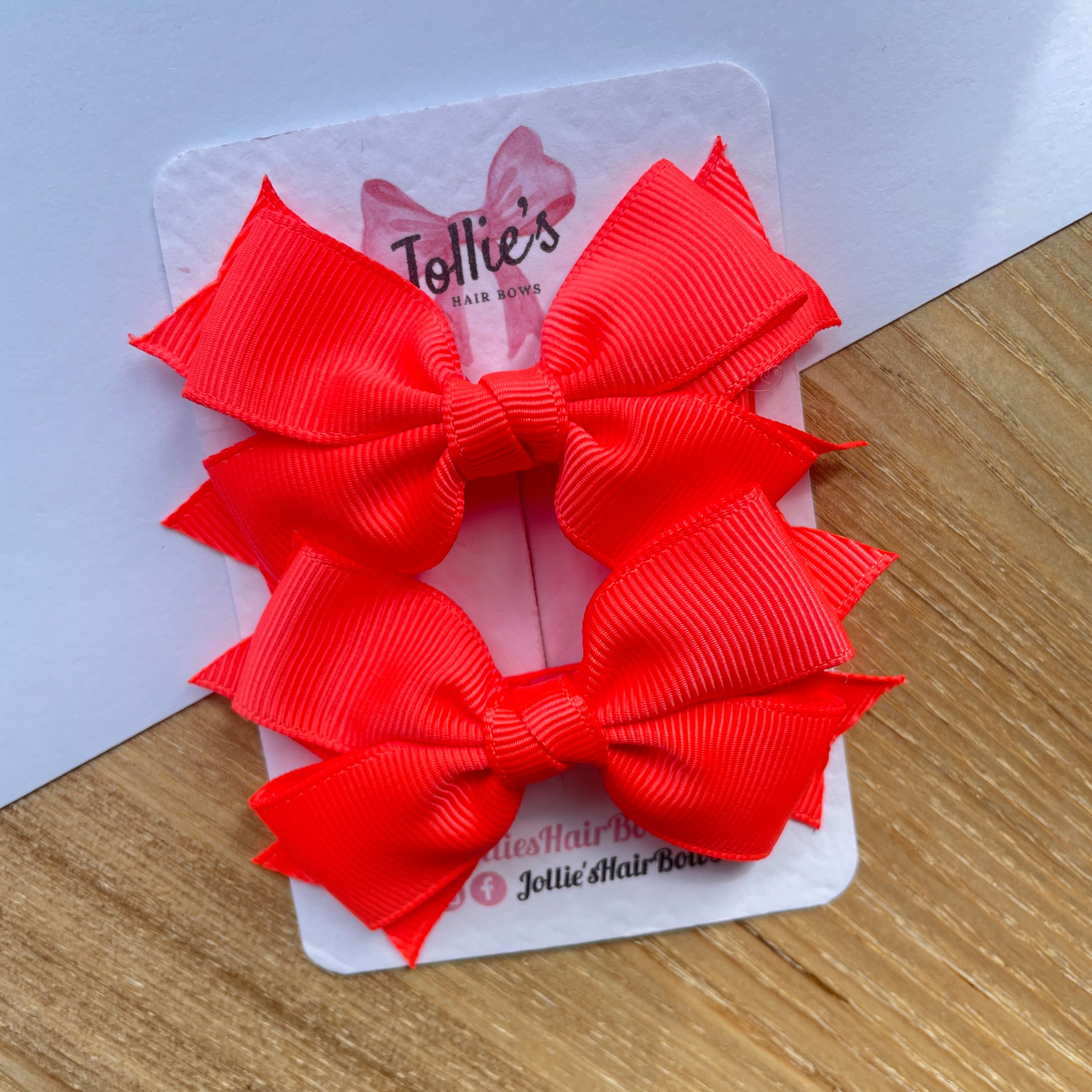 3" Neon Orange Layered Hair Bows (Pair) β Grosgrain with Alligator Clip