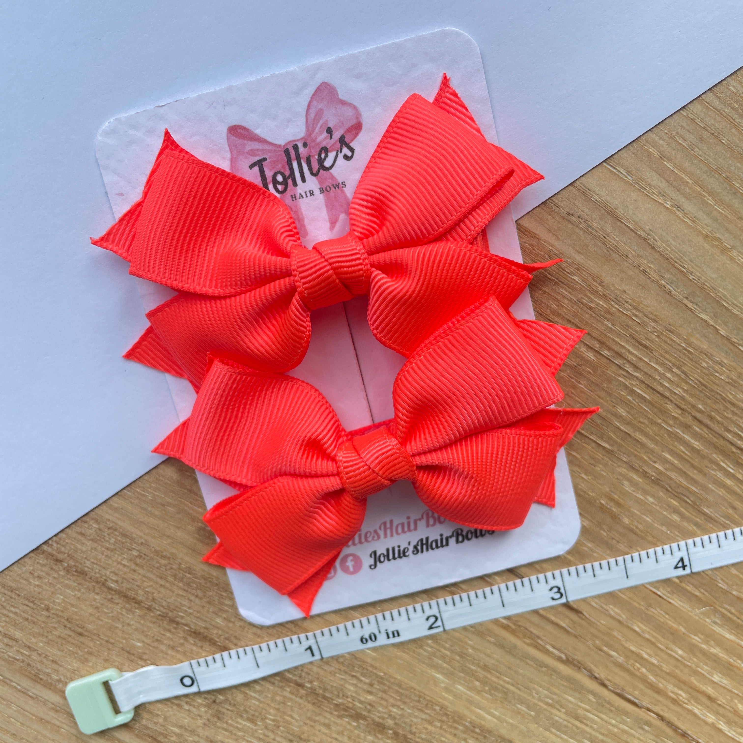 3" Neon Orange Layered Hair Bows (Pair) – Grosgrain with Alligator Clip