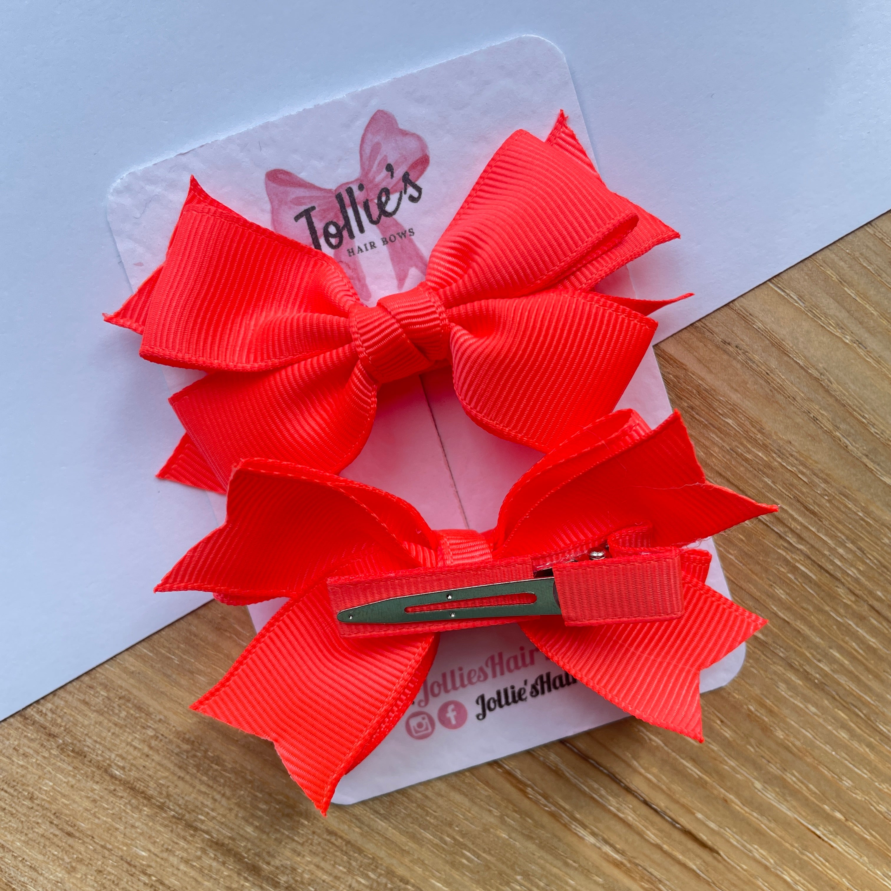 3" Neon Orange Layered Hair Bows (Pair) β Grosgrain with Alligator Clip