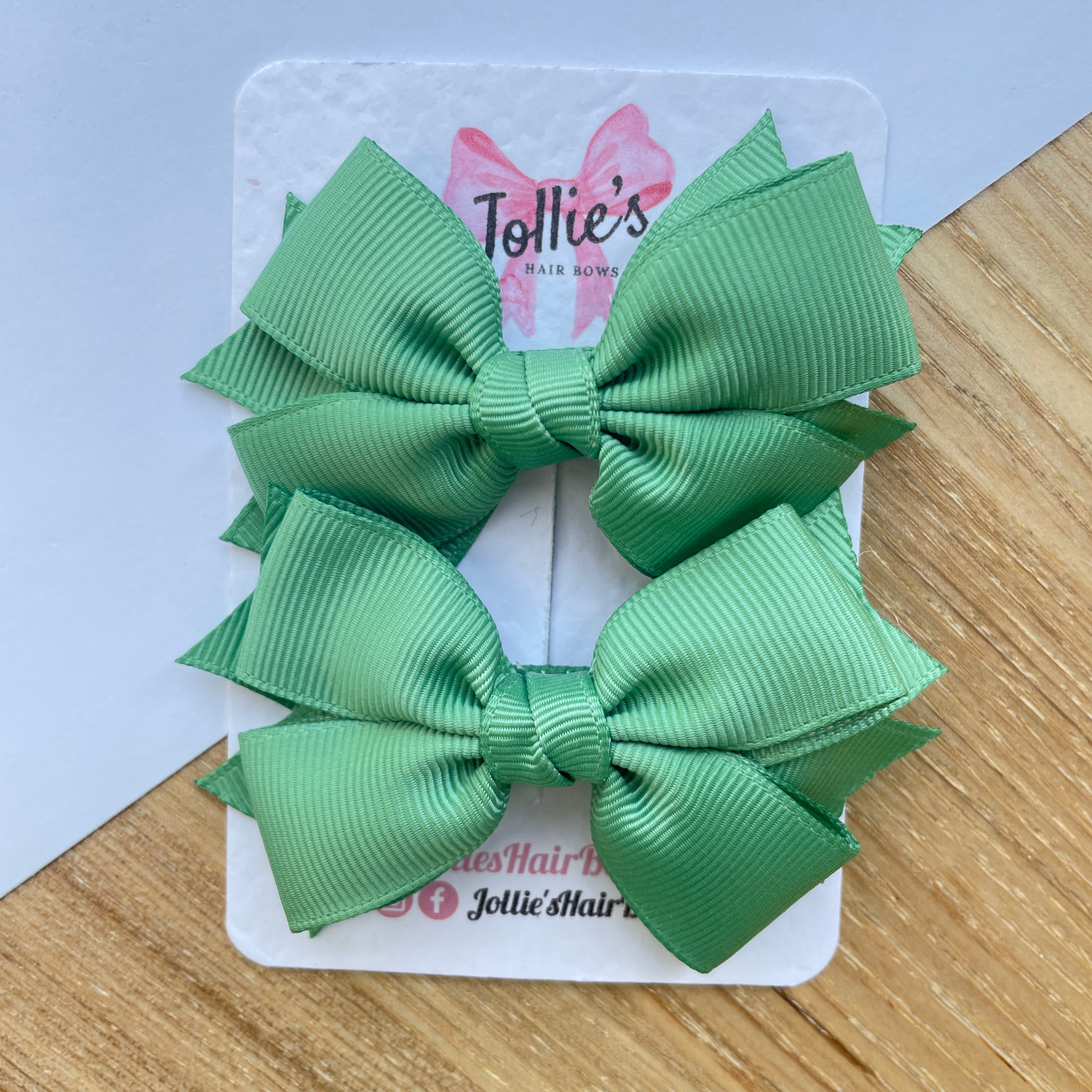 3" Sage Green Layered Hair Bows (Pair) β Grosgrain with Alligator Clip