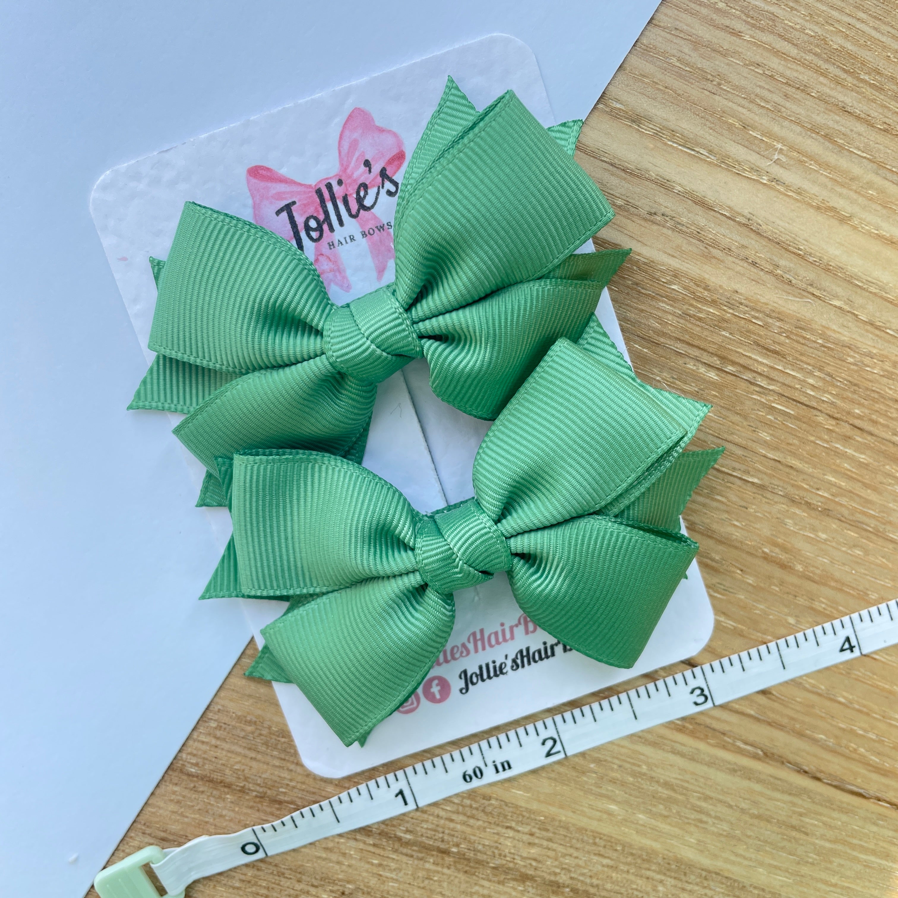 3" Sage Green Layered Hair Bows (Pair) – Grosgrain with Alligator Clip