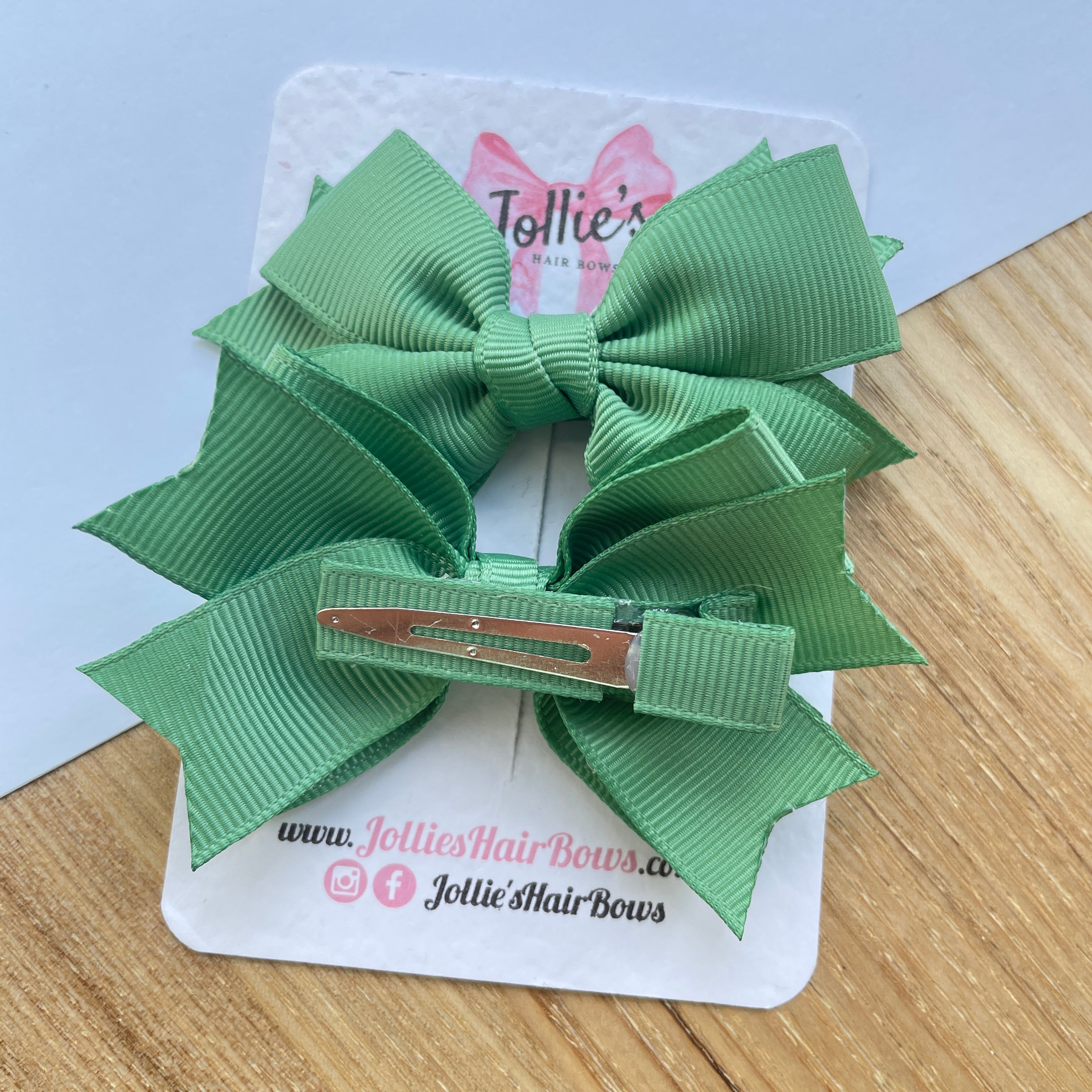 3" Sage Green Layered Hair Bows (Pair) β Grosgrain with Alligator Clip