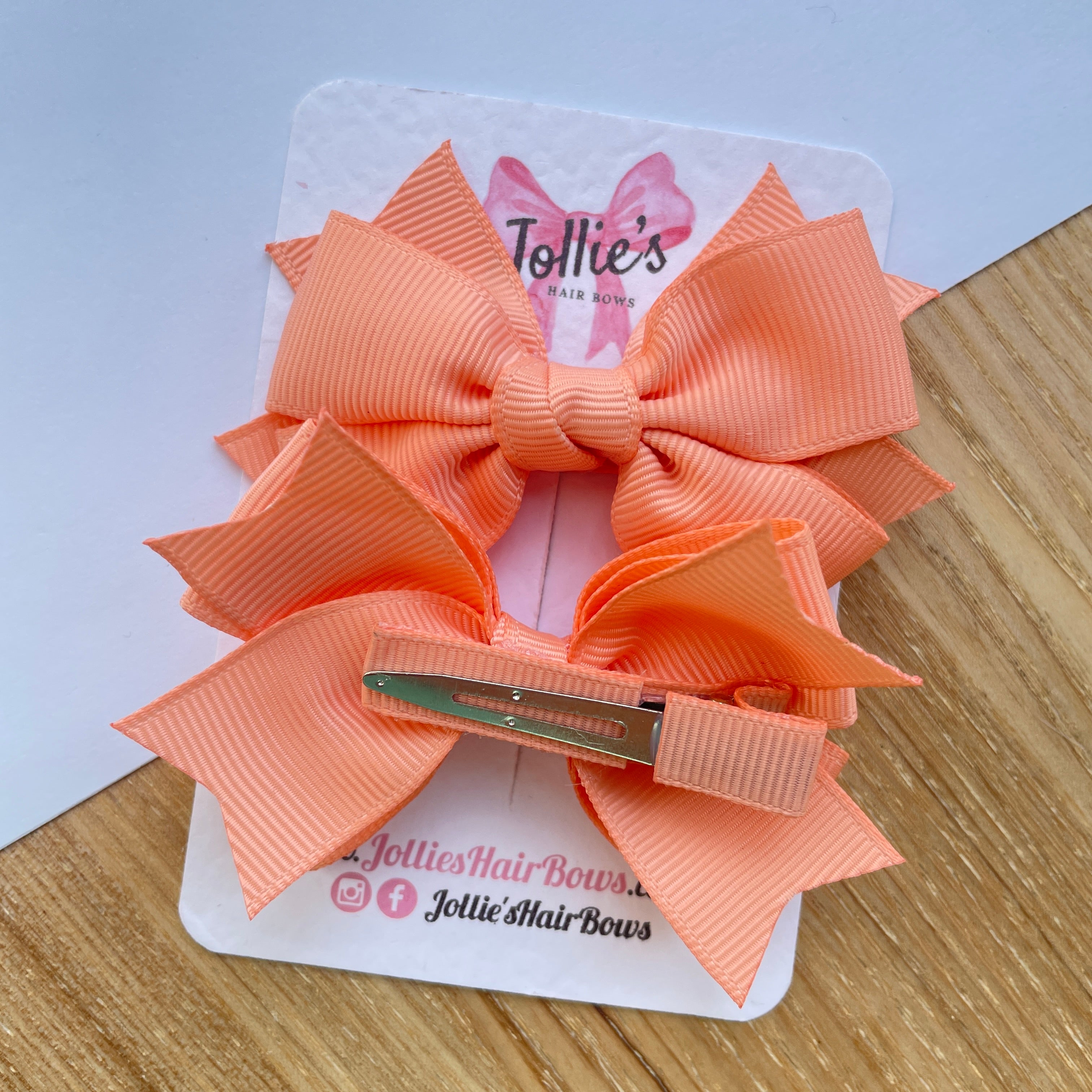 3" Peach Layered Hair Bows (Pair) – Grosgrain with Alligator Clip