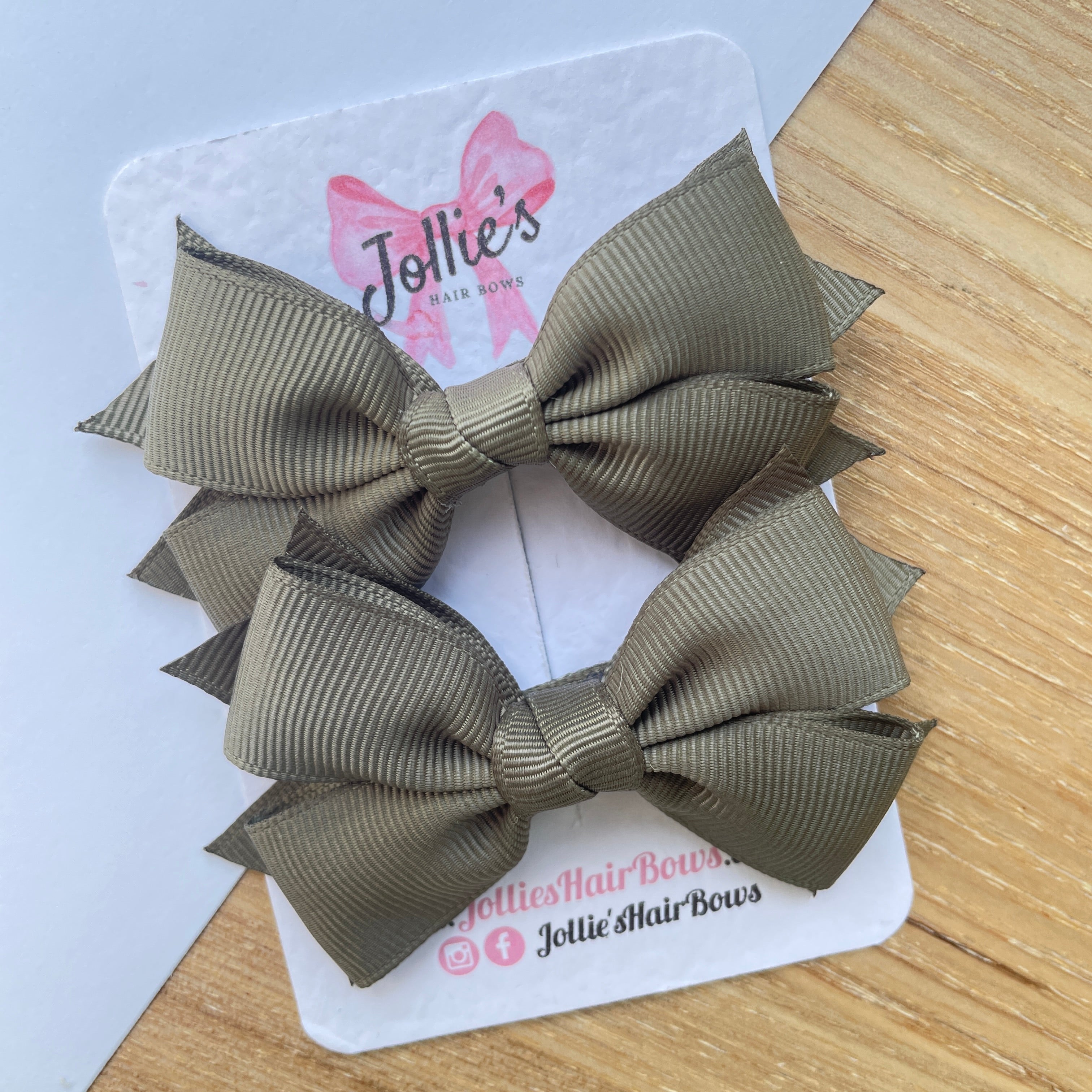 3" Deep Sage Layered Hair Bows (Pair) – Grosgrain with Alligator Clip
