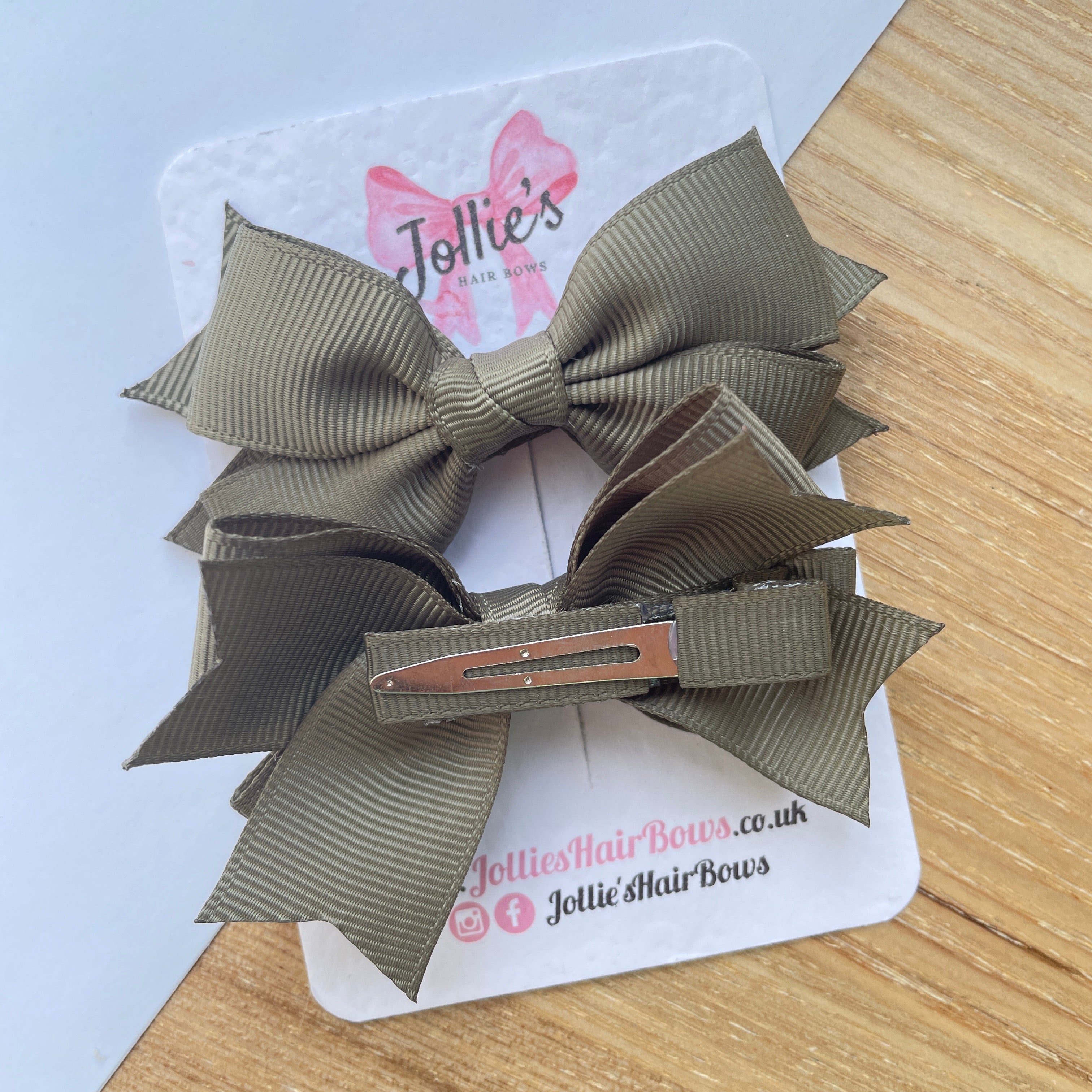 3" Deep Sage Layered Hair Bows (Pair) – Grosgrain with Alligator Clip