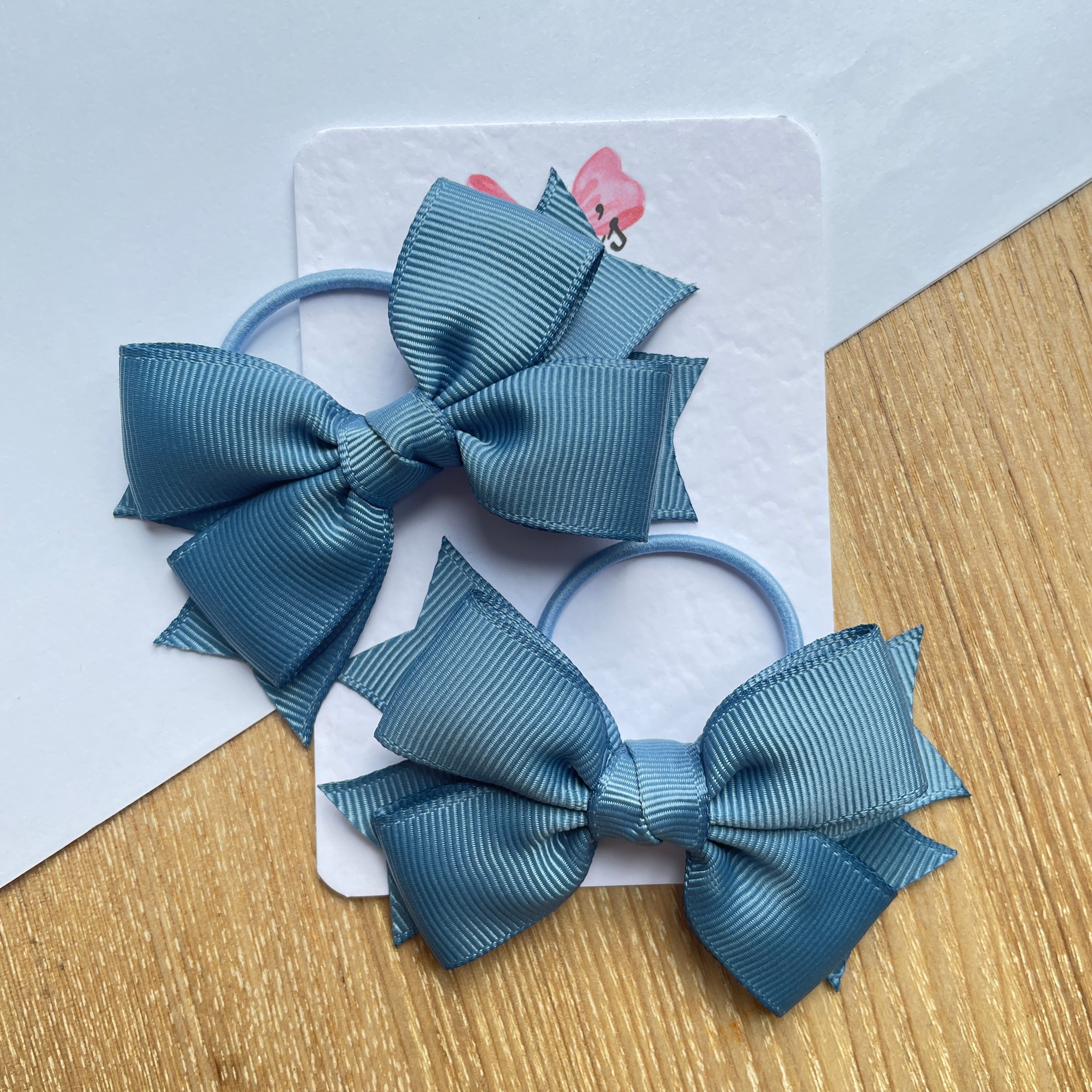 3" Antique Blue Layered Hair Bows (Pair) – Grosgrain with Thin Elastic