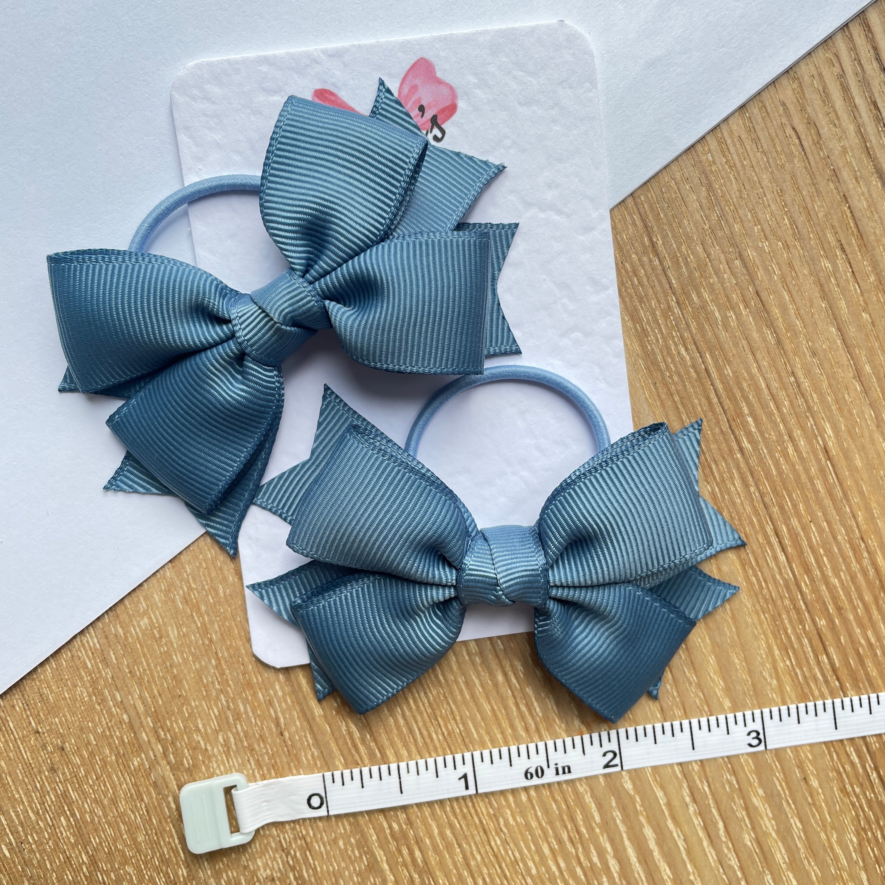 3" Antique Blue Layered Hair Bows (Pair) – Grosgrain with Thin Elastic