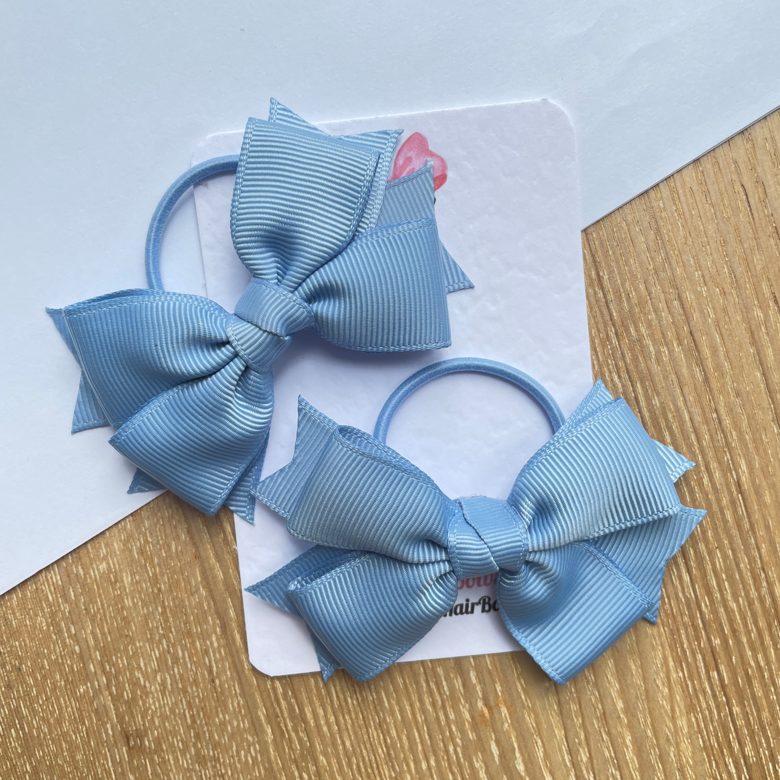 3" French Blue Layered Hair Bows (Pair) – Grosgrain with Thin Elastic