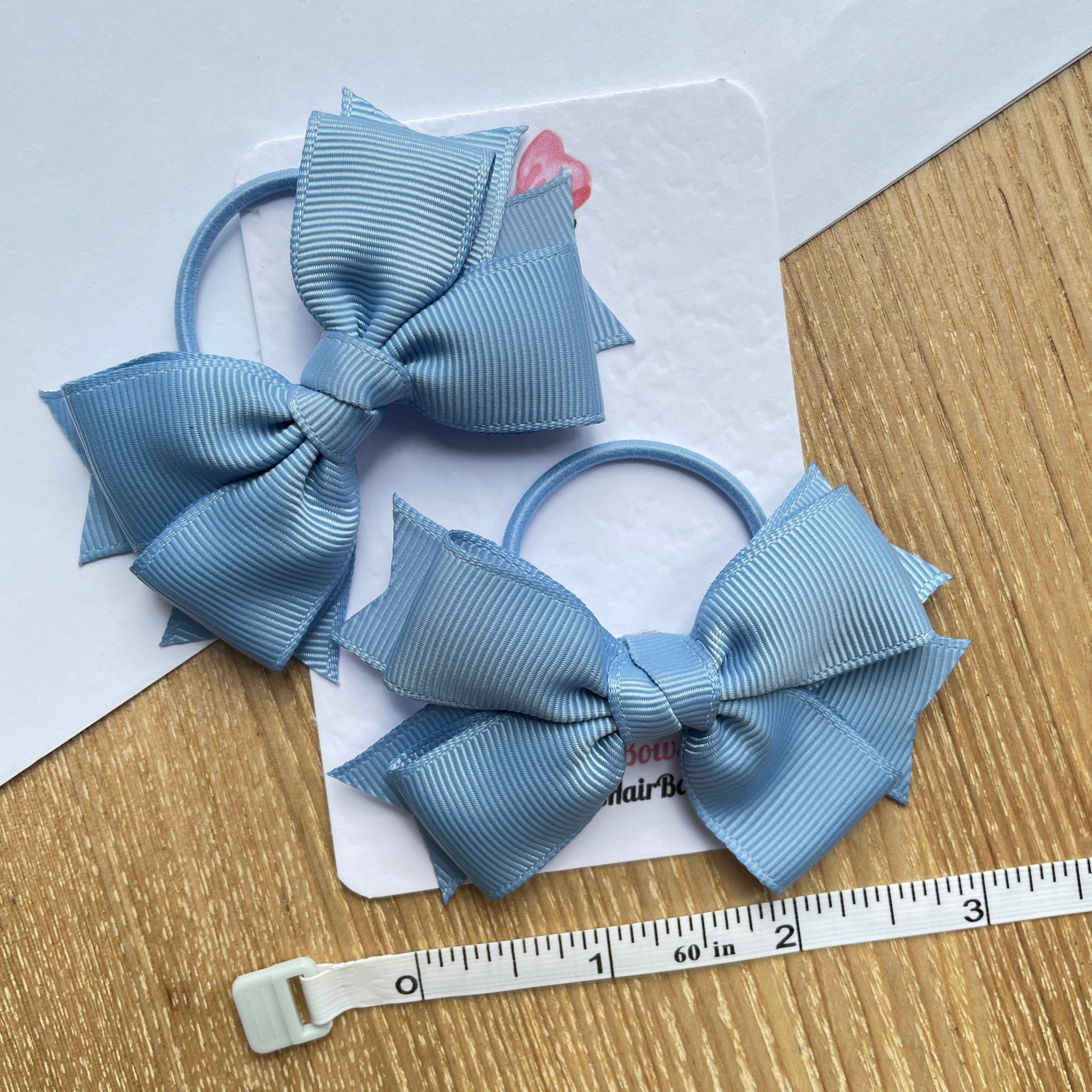 3" French Blue Layered Hair Bows (Pair) – Grosgrain with Thin Elastic