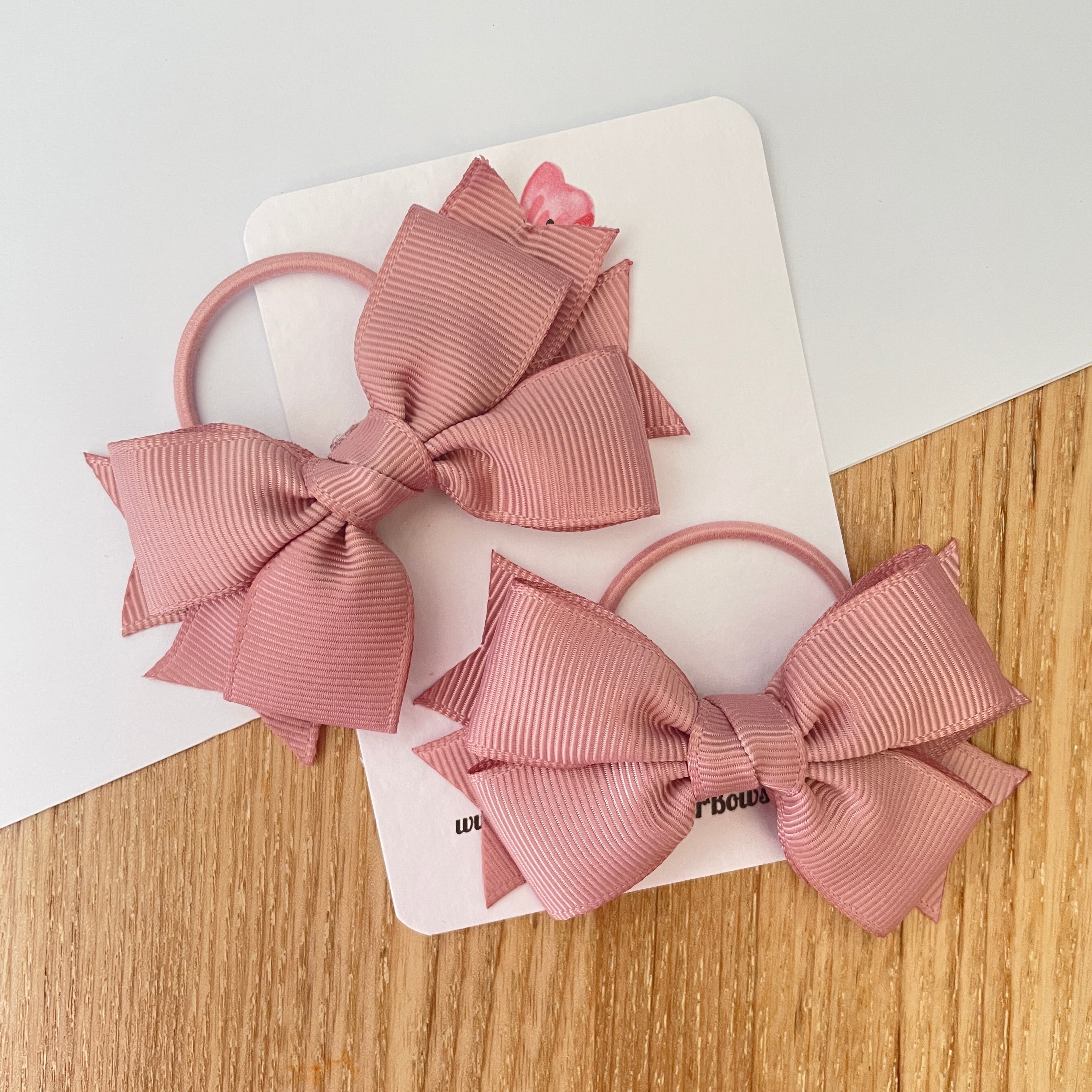 3" Antique Mauve Layered Hair Bows (Pair) – Grosgrain with Thin Elastic