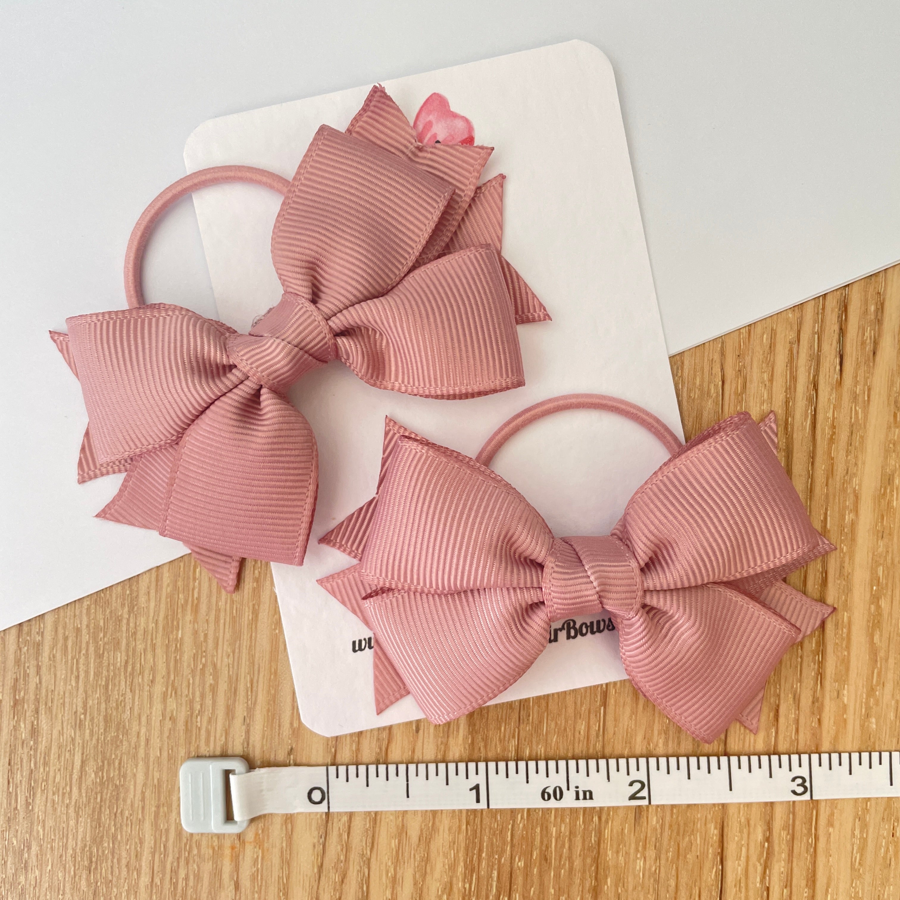 3" Antique Mauve Layered Hair Bows (Pair) – Grosgrain with Thin Elastic