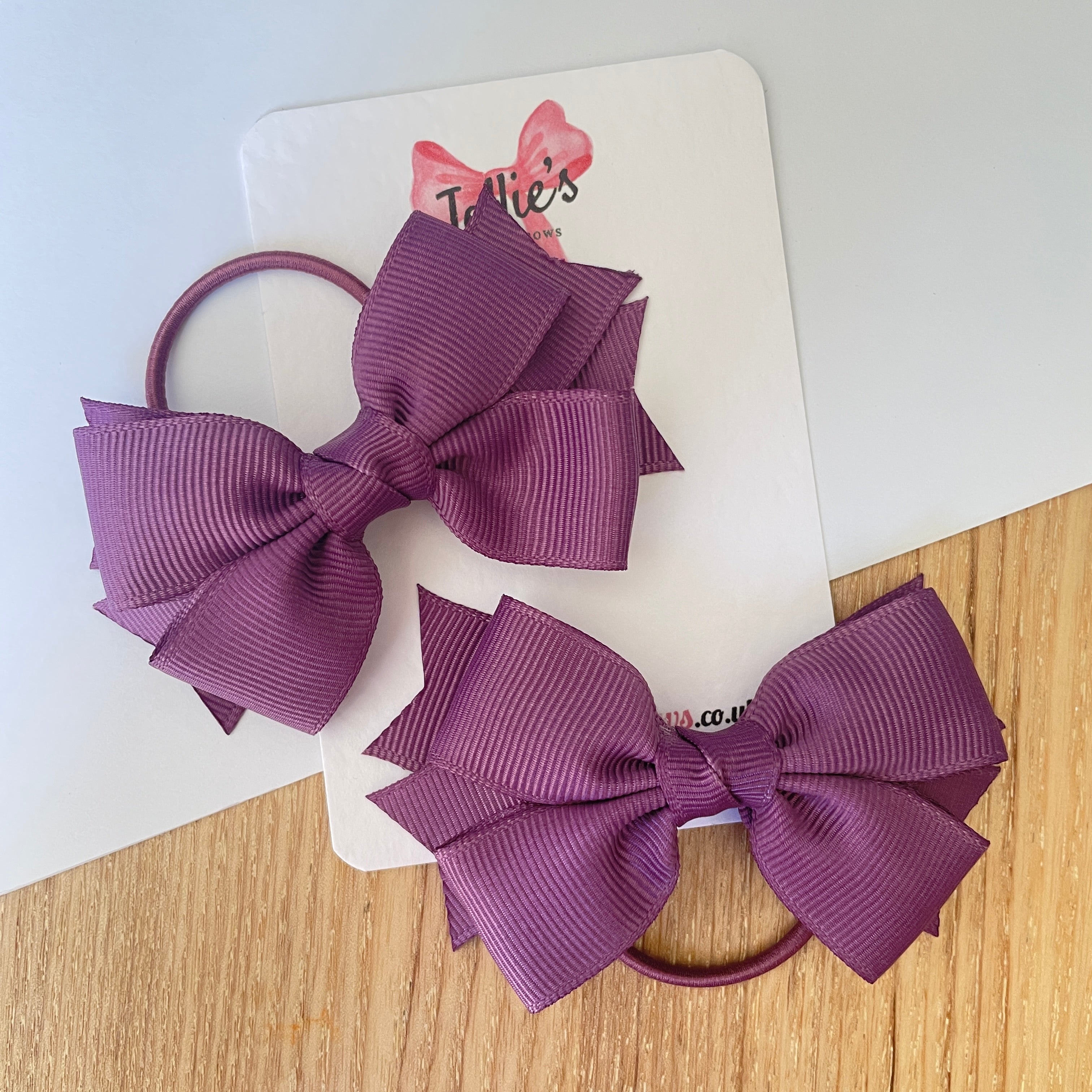 3" Amethyst Layered Hair Bows (Pair) – Grosgrain with Thin Elastic