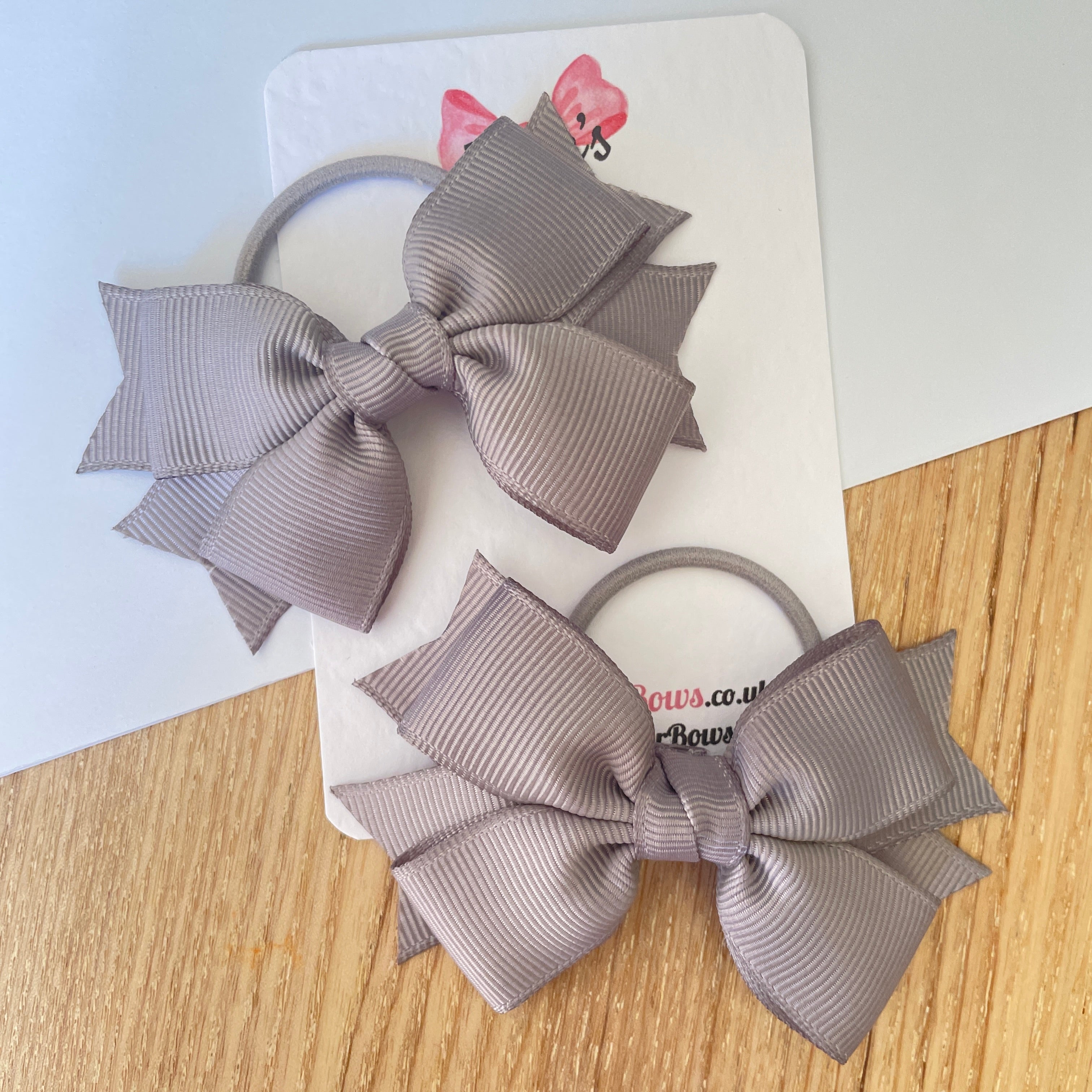 3" Silver Layered Hair Bows (Pair) – Grosgrain with Thin Elastic