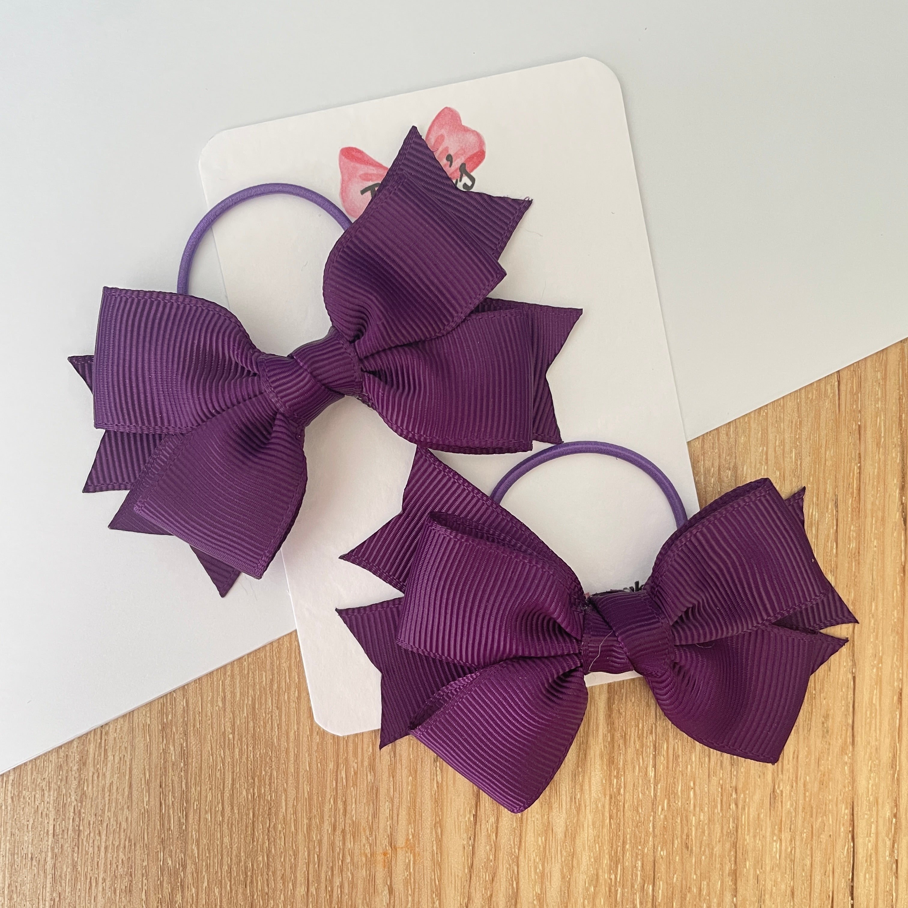 3" Plum Layered Hair Bows (Pair) – Grosgrain with Thin Elastic
