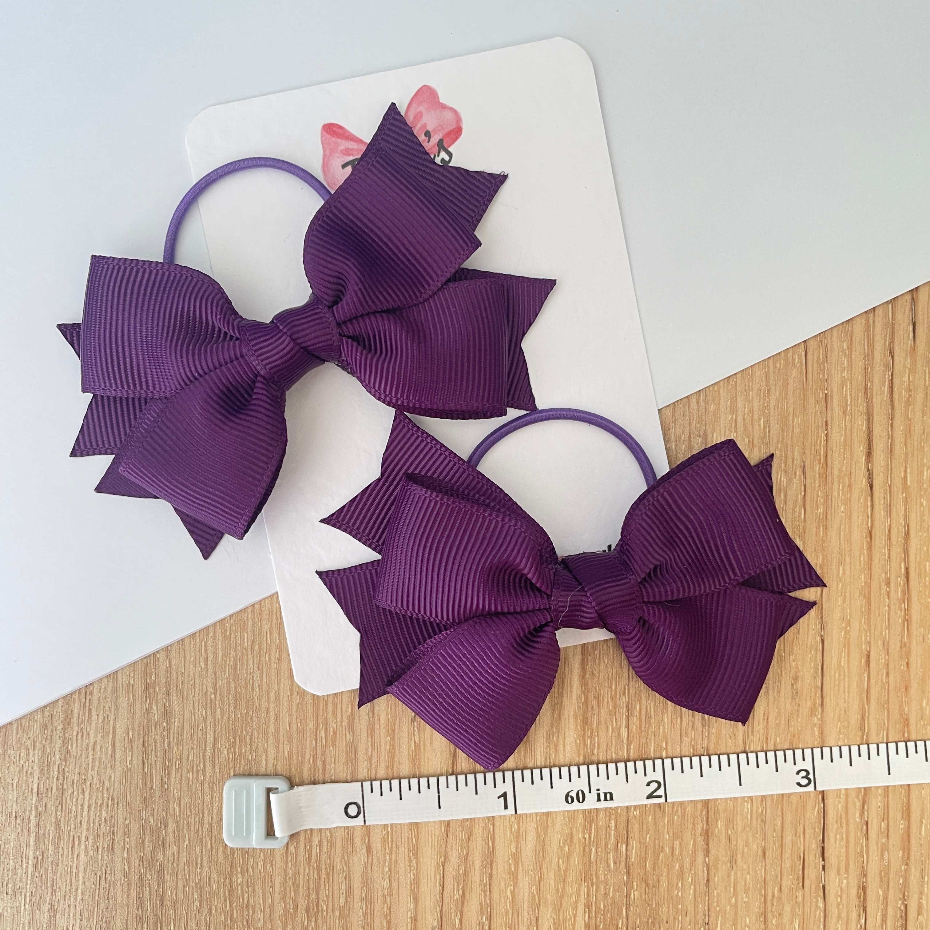 3" Plum Layered Hair Bows (Pair) – Grosgrain with Thin Elastic