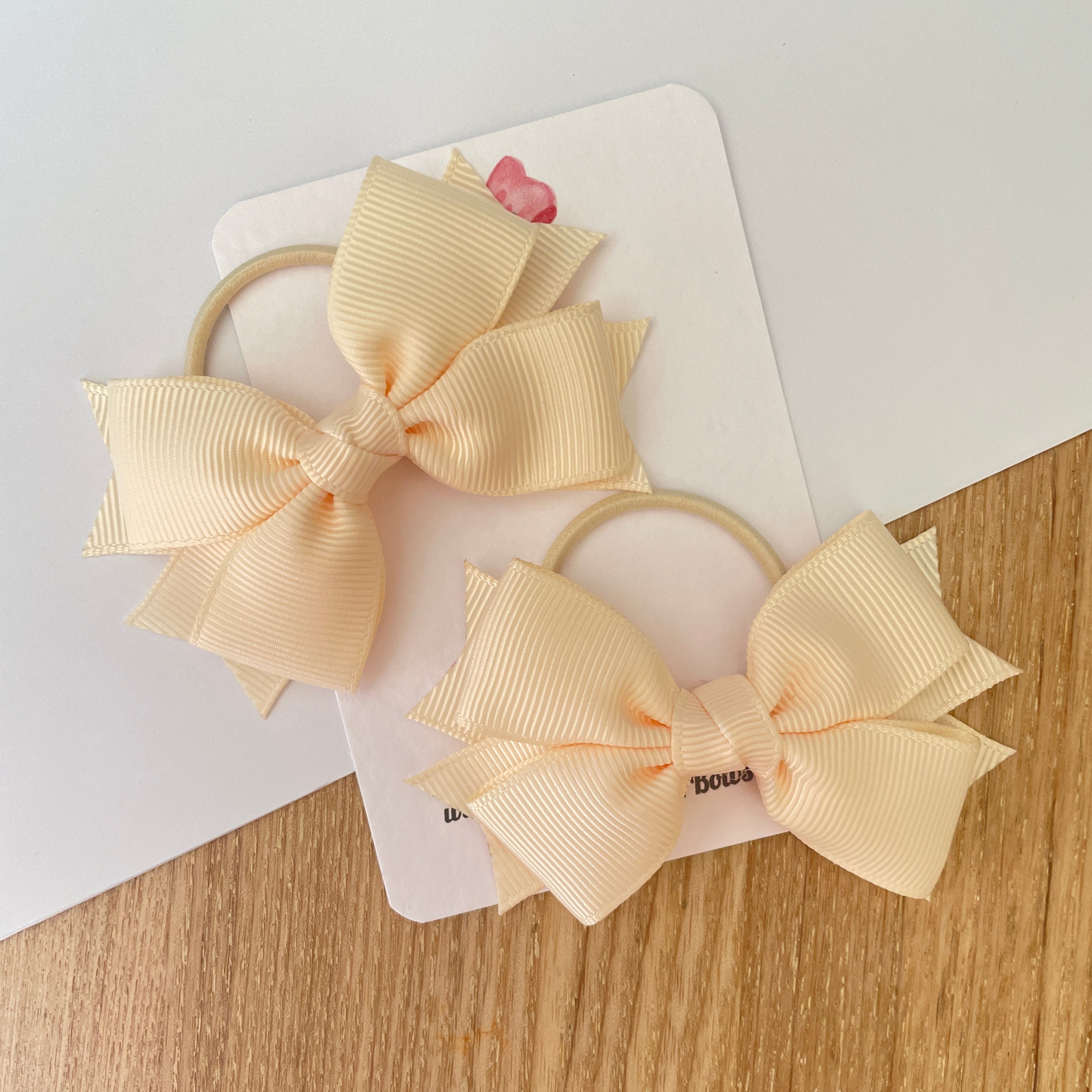 3" Cream Layered Hair Bows (Pair) – Grosgrain with Thin Elastic