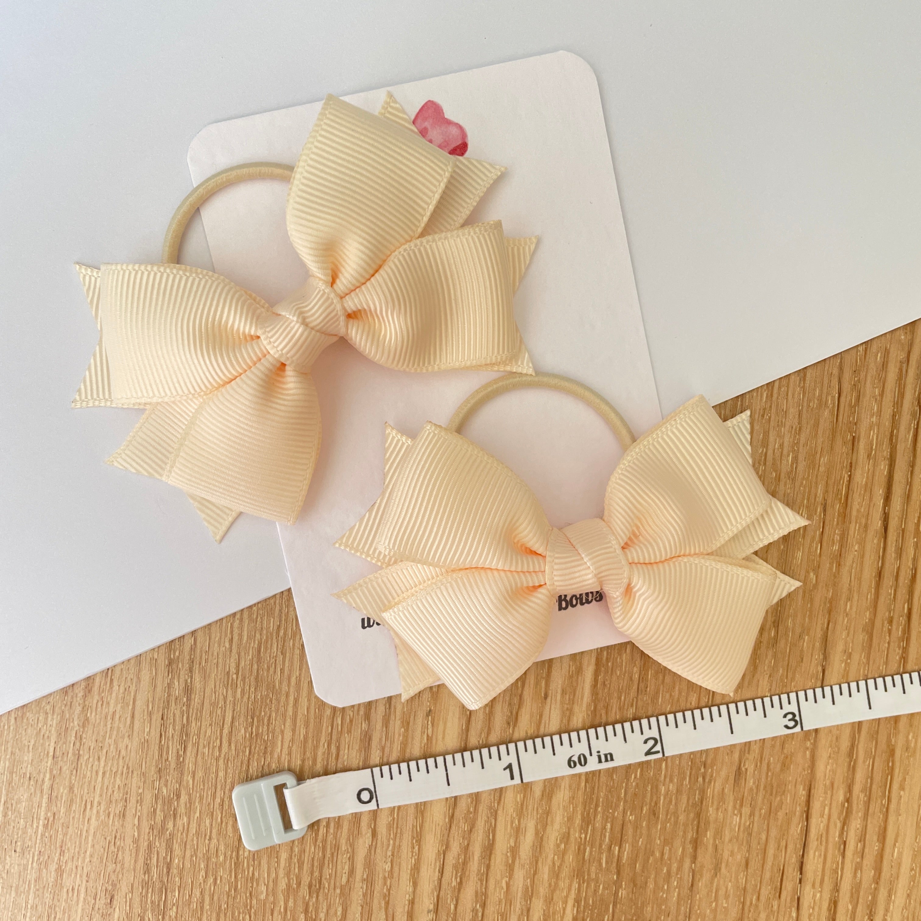 3" Cream Layered Hair Bows (Pair) – Grosgrain with Thin Elastic