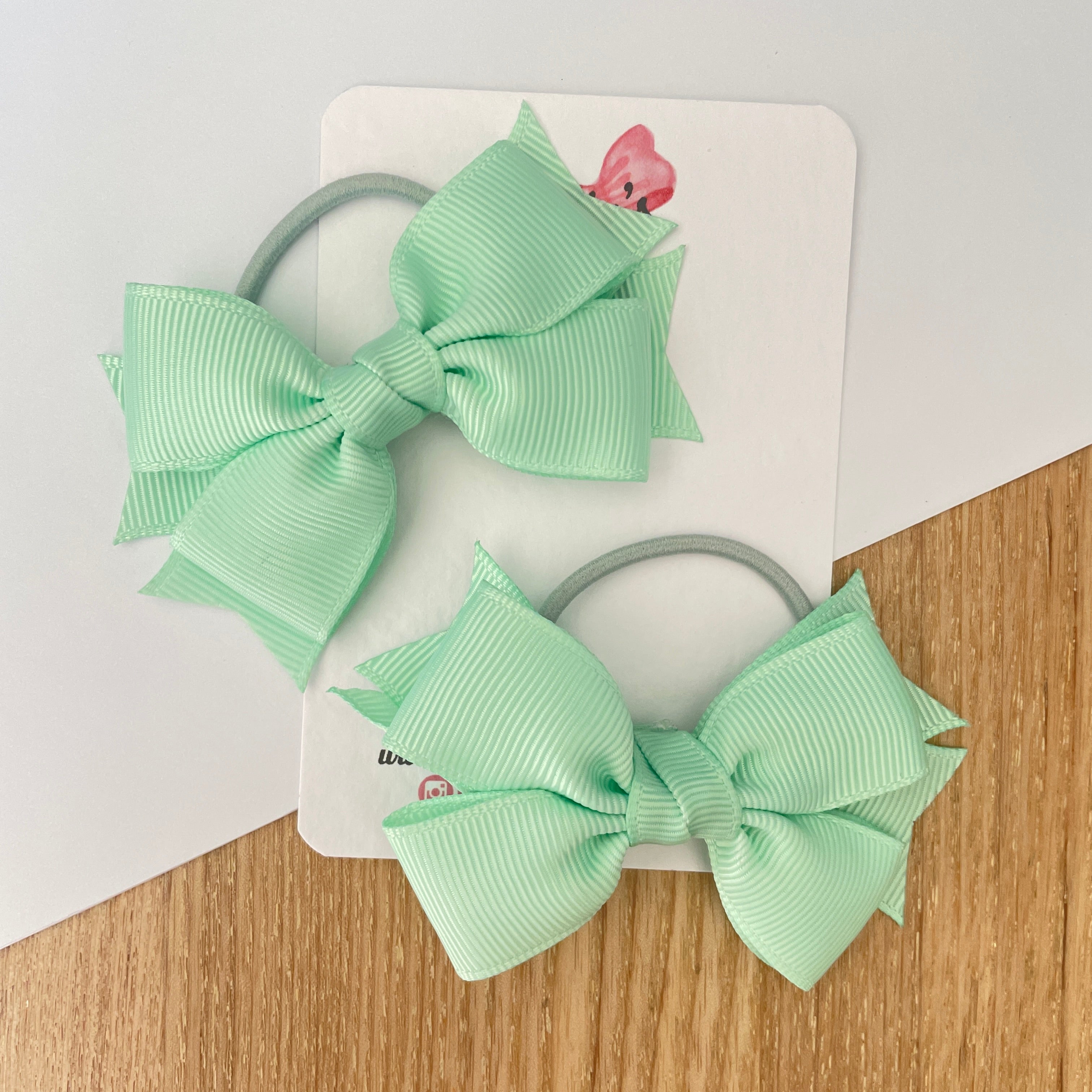 3" Pastel Green Layered Hair Bows (Pair) – Grosgrain with Thin Elastic